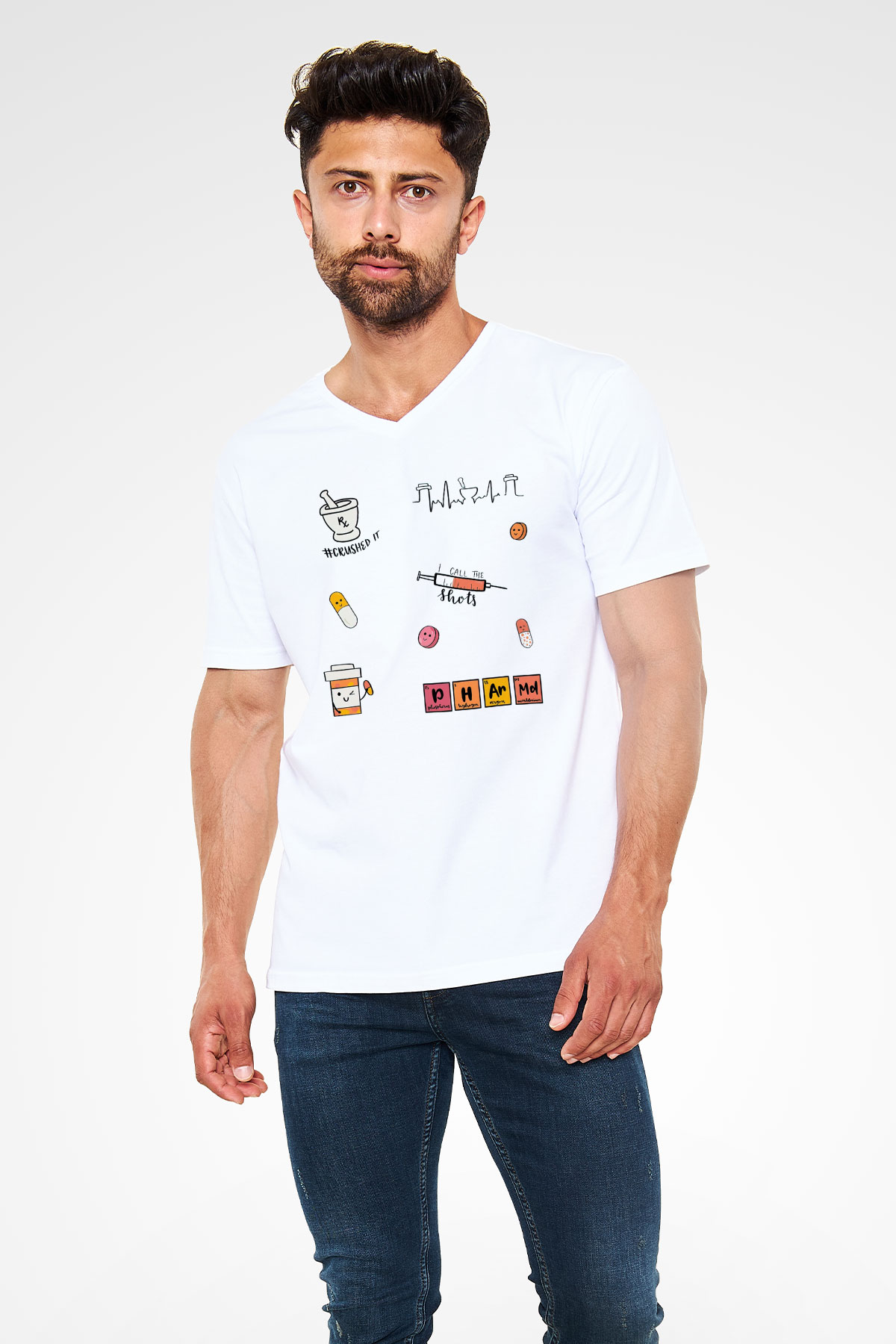 Eczacı Beyaz Unisex V Yaka Tişört