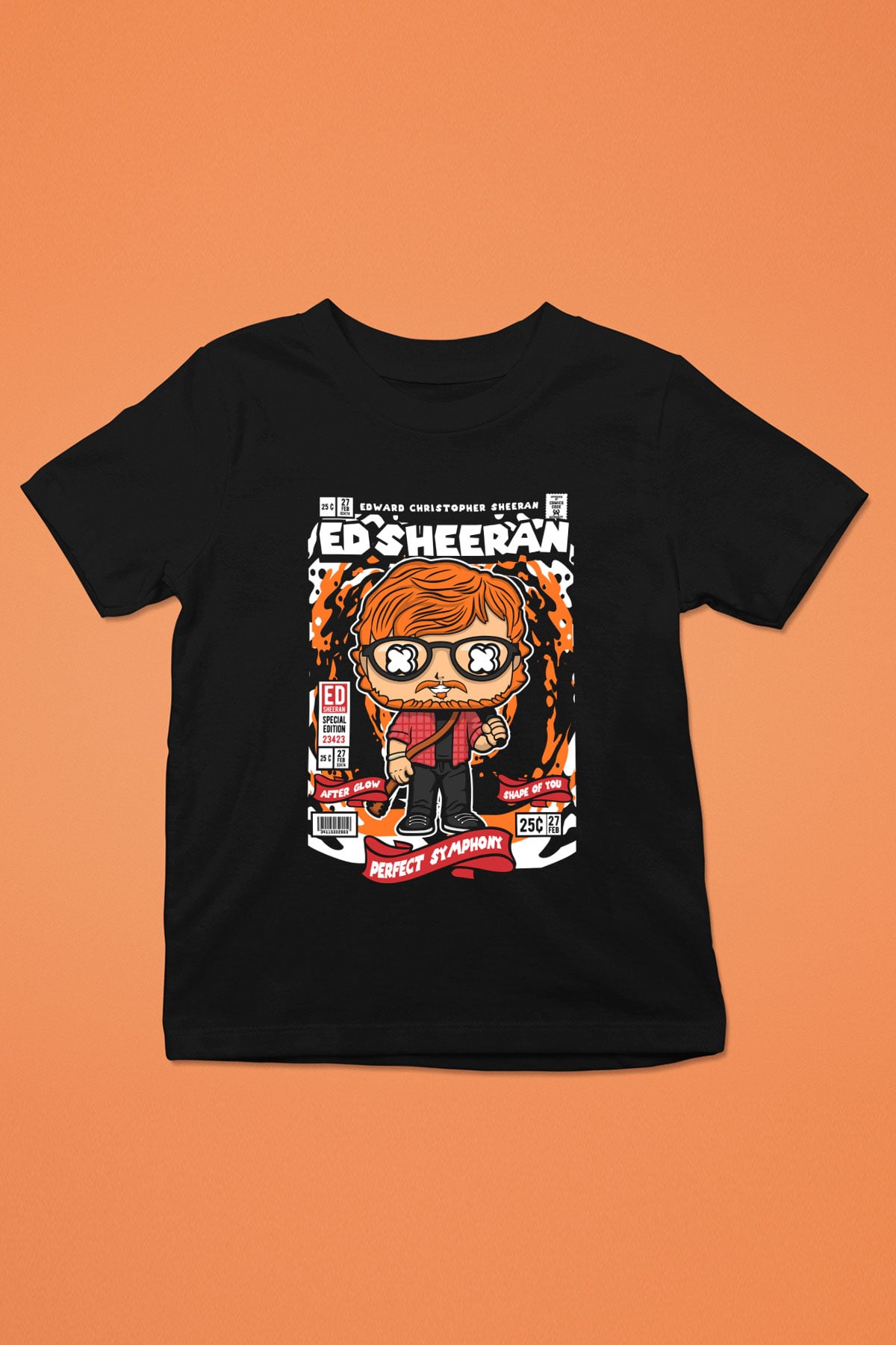 Ed Sheeran Baskılı Unisex Siyah Çocuk Tişört