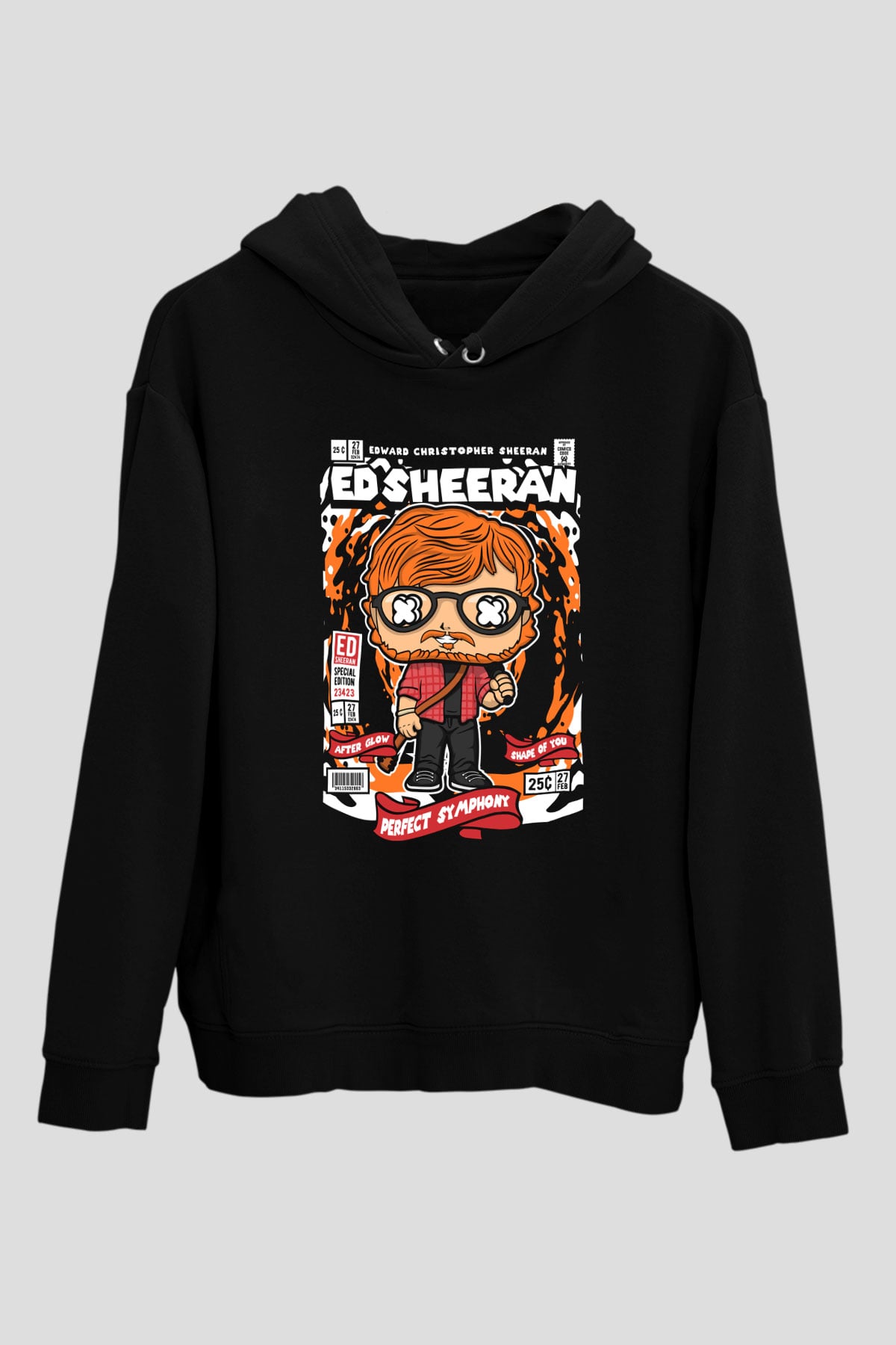 Ed Sheeran Baskılı Unisex Siyah Hoodie