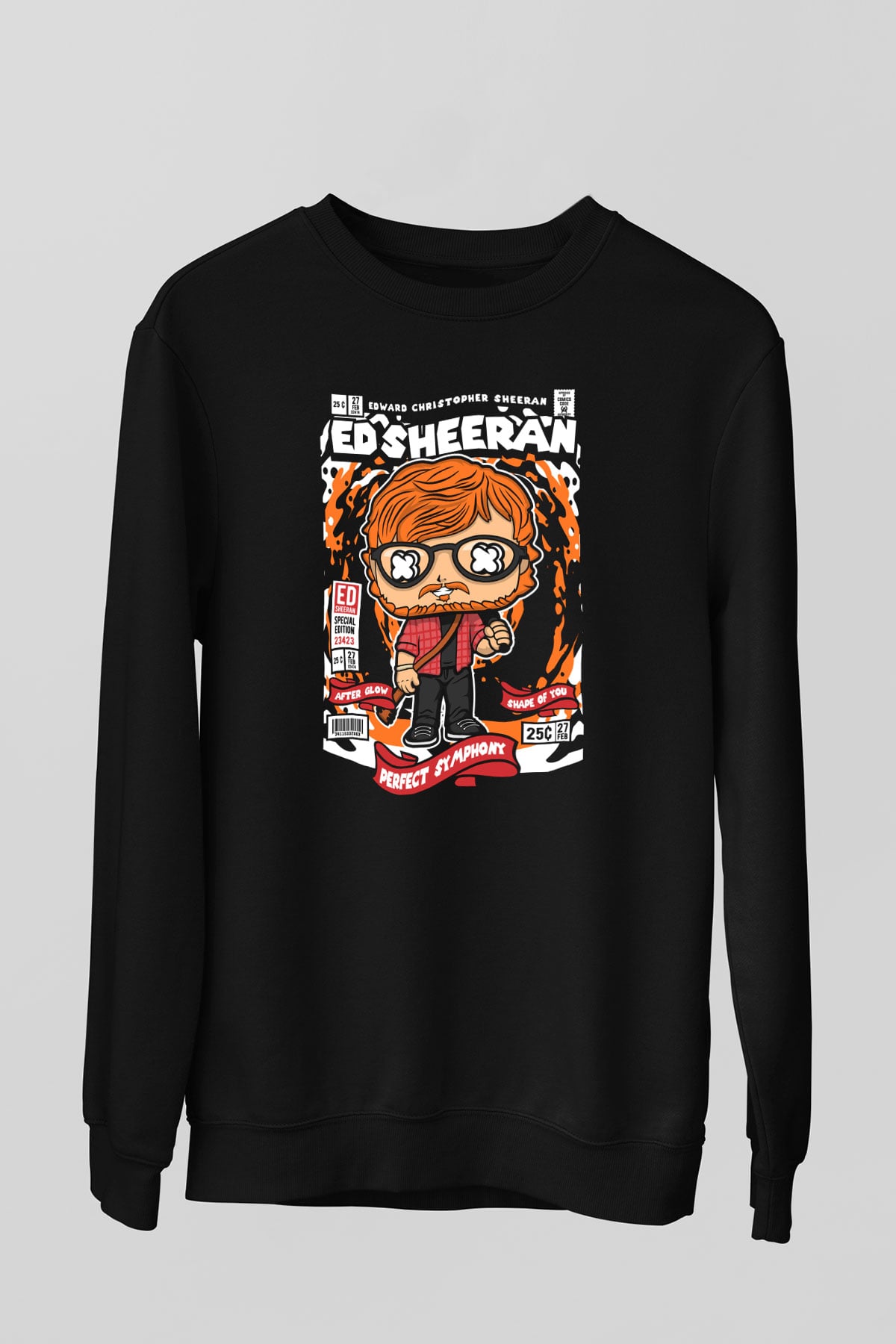 Ed Sheeran Baskılı Unisex Siyah Sweatshirt