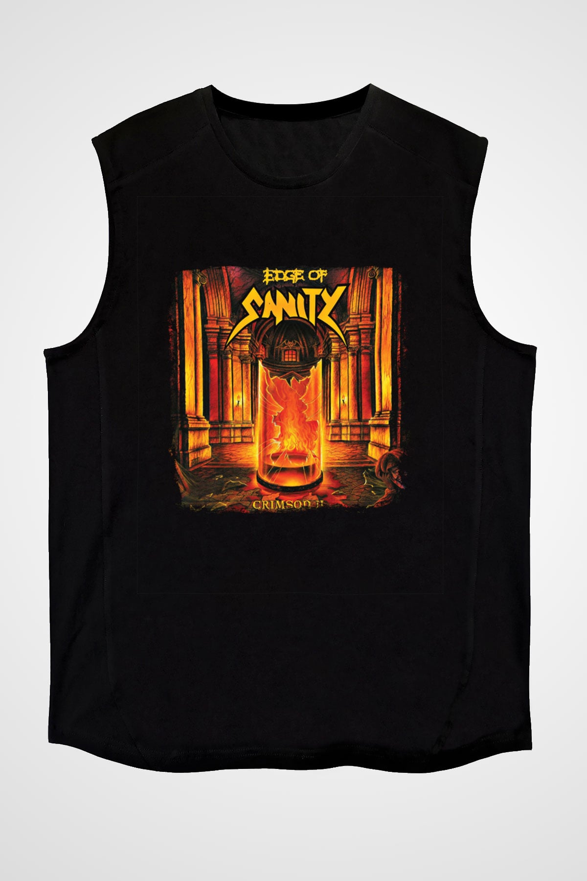 Edge of Sanity Baskılı Unisex Siyah Kolsuz Tişört