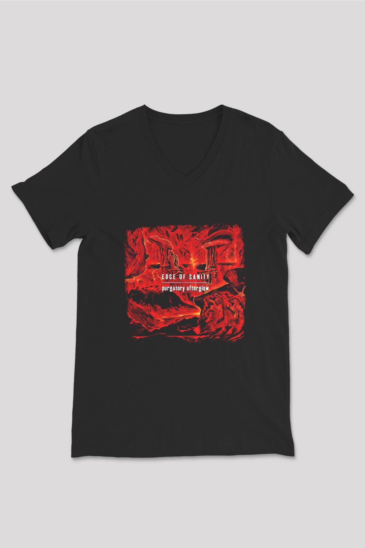 Edge of Sanity Baskılı Unisex Siyah V Yaka Tişört