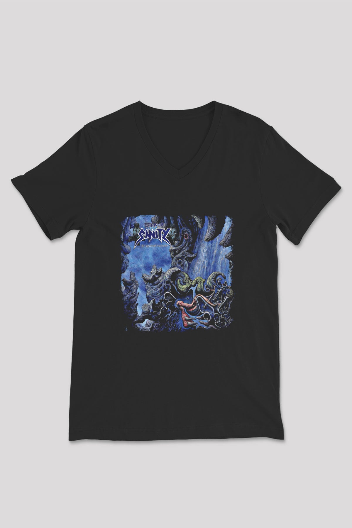 Edge of Sanity Baskılı Unisex Siyah V Yaka Tişört