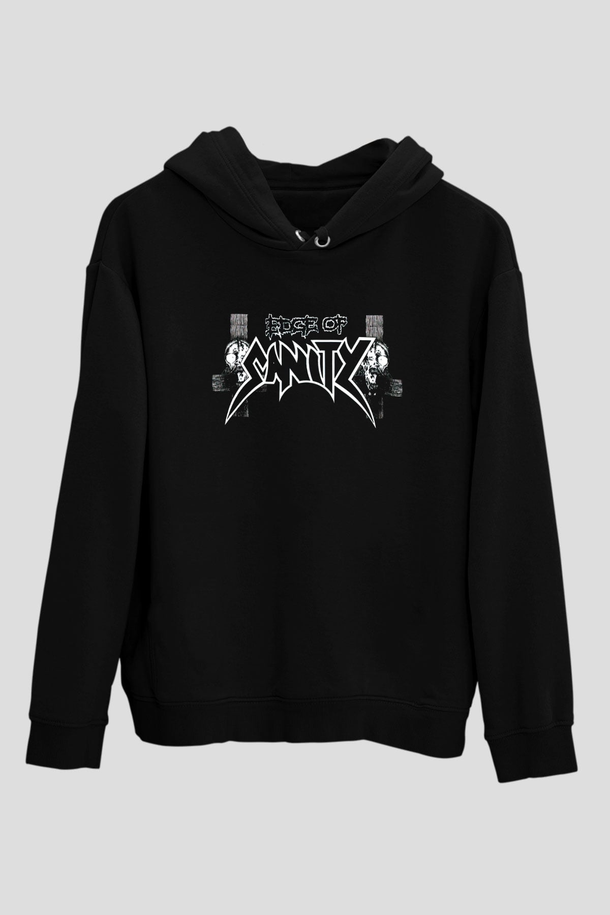 Edge of Sanity Siyah Unisex Kapüşonlu Sweatshirt