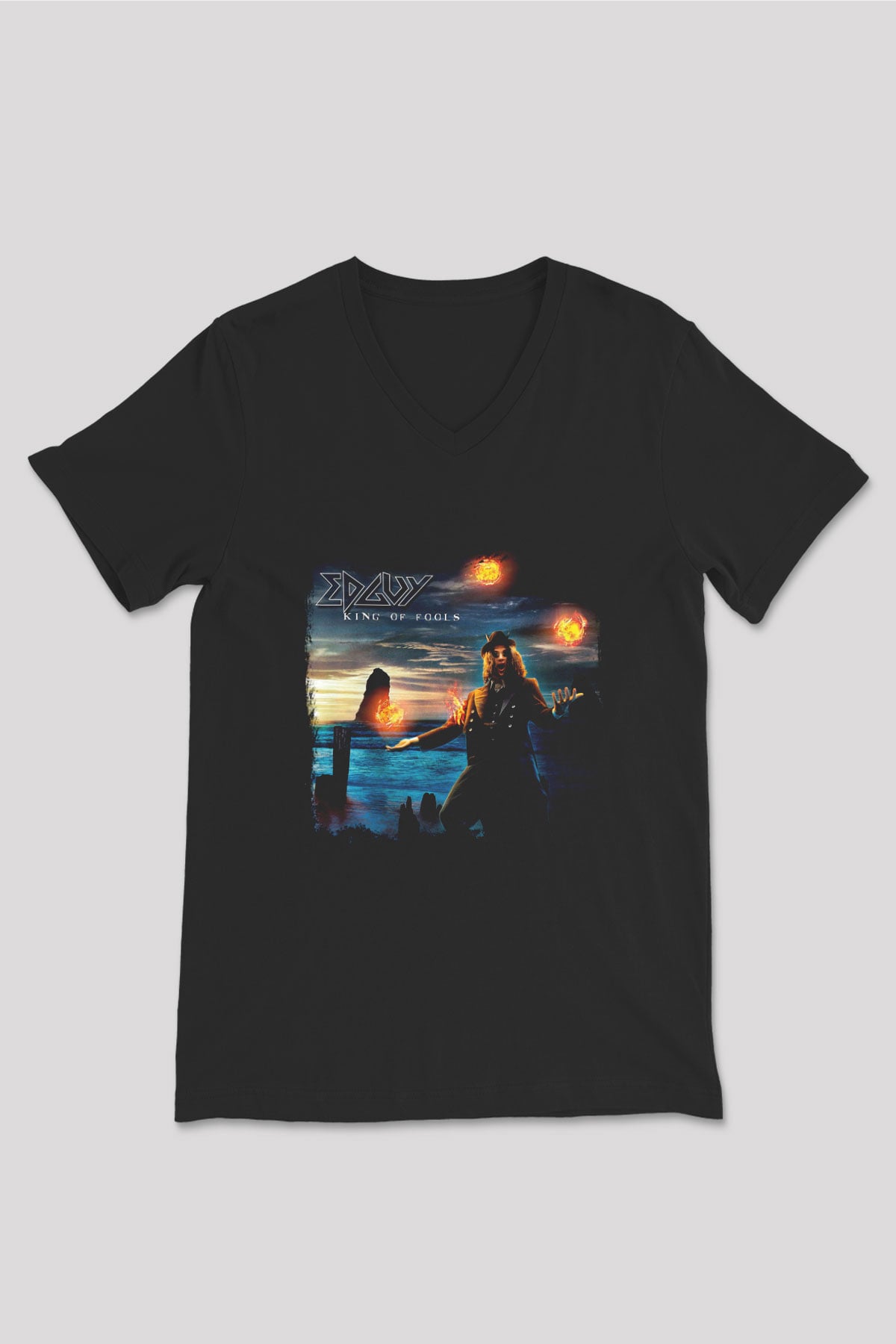 Edguy Baskılı Unisex Siyah V Yaka Tişört
