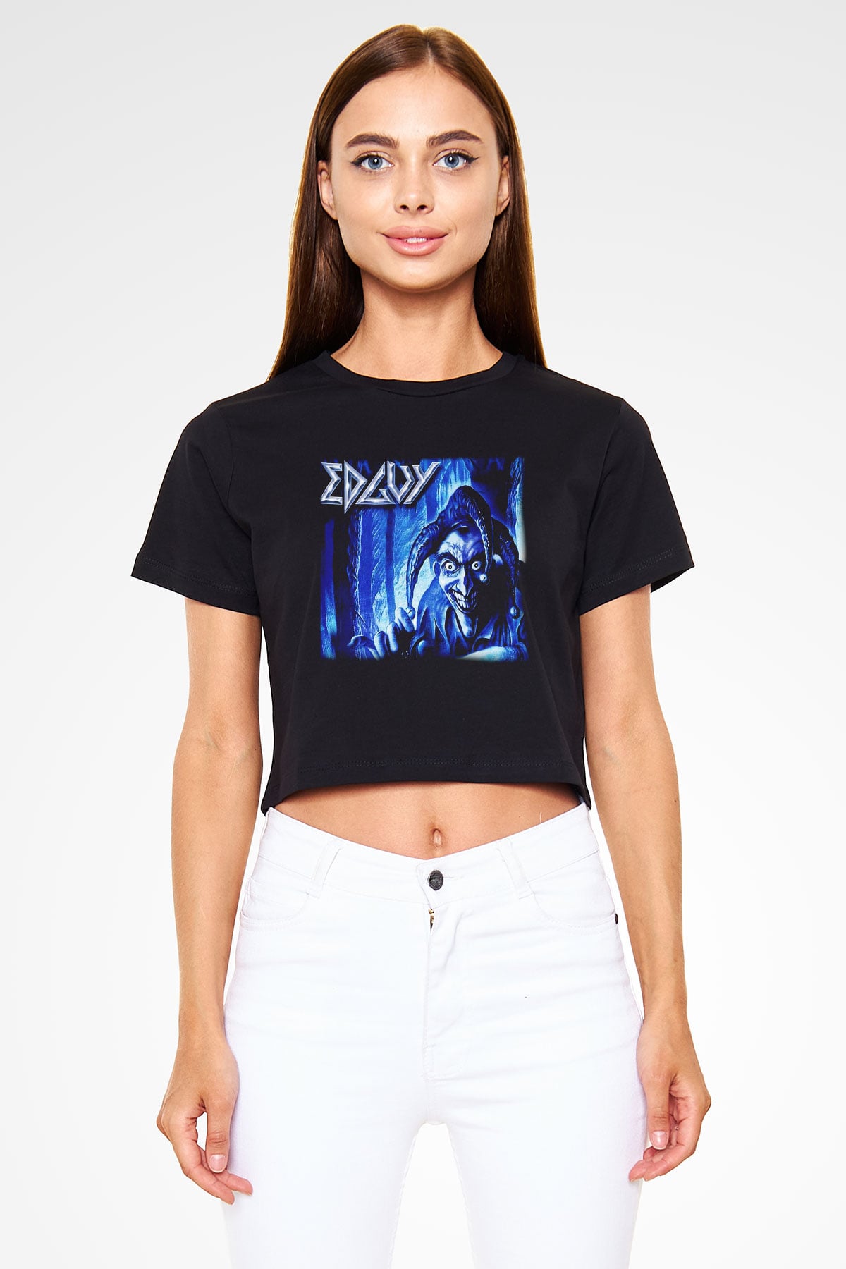 Edguy Siyah Crop Top Tişört