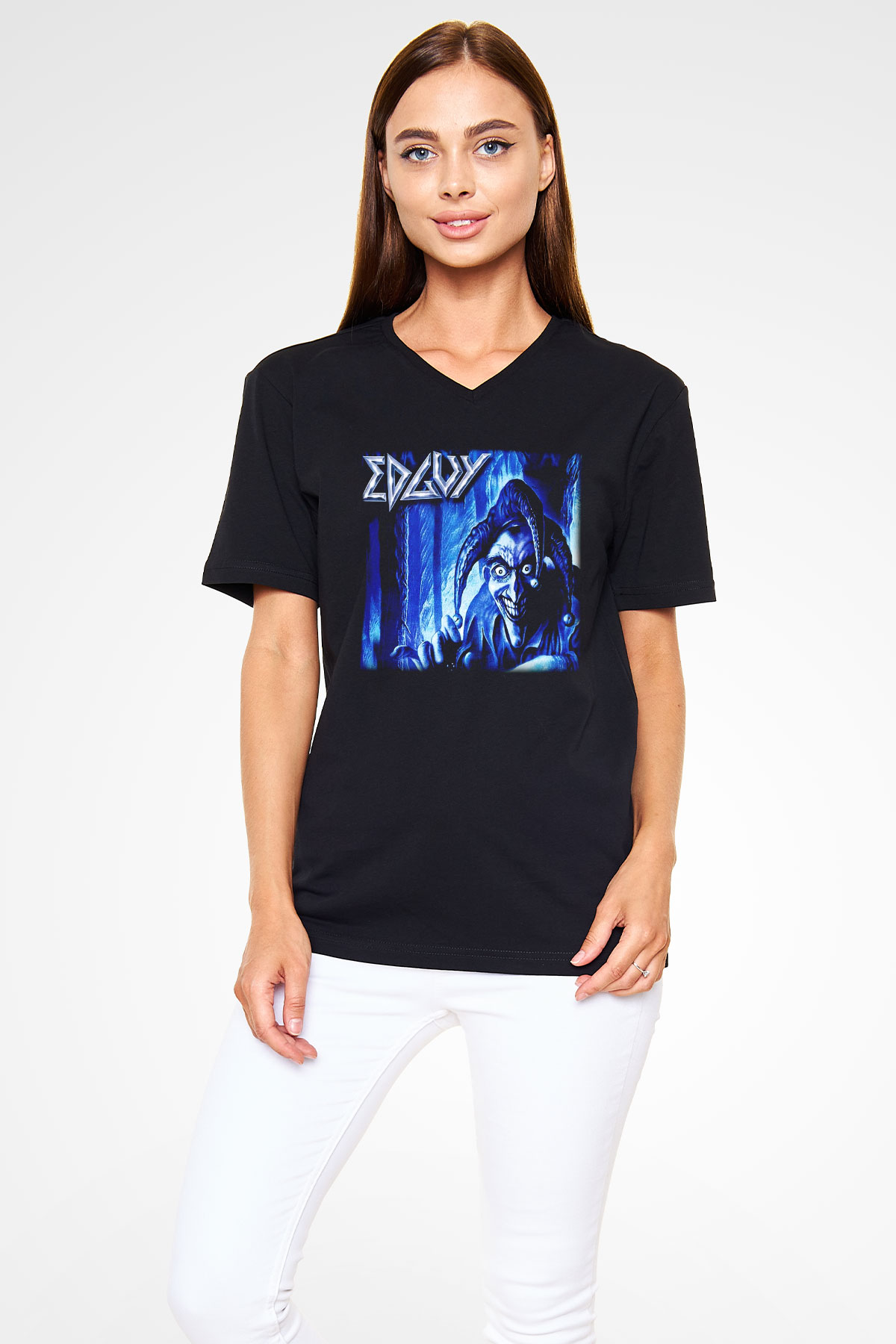 Edguy Siyah Unisex V Yaka Tişört T-Shirt