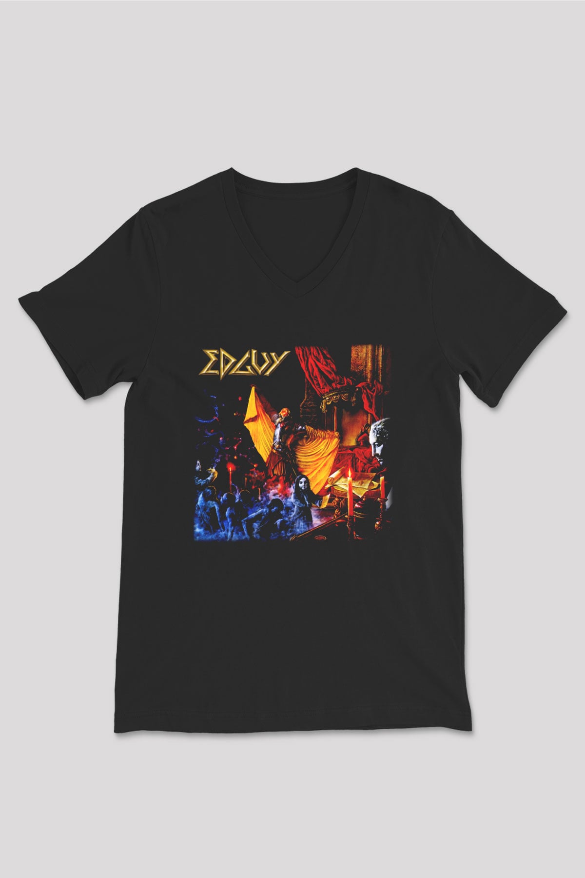 Edguy Siyah Unisex V Yaka Tişört T-Shirt