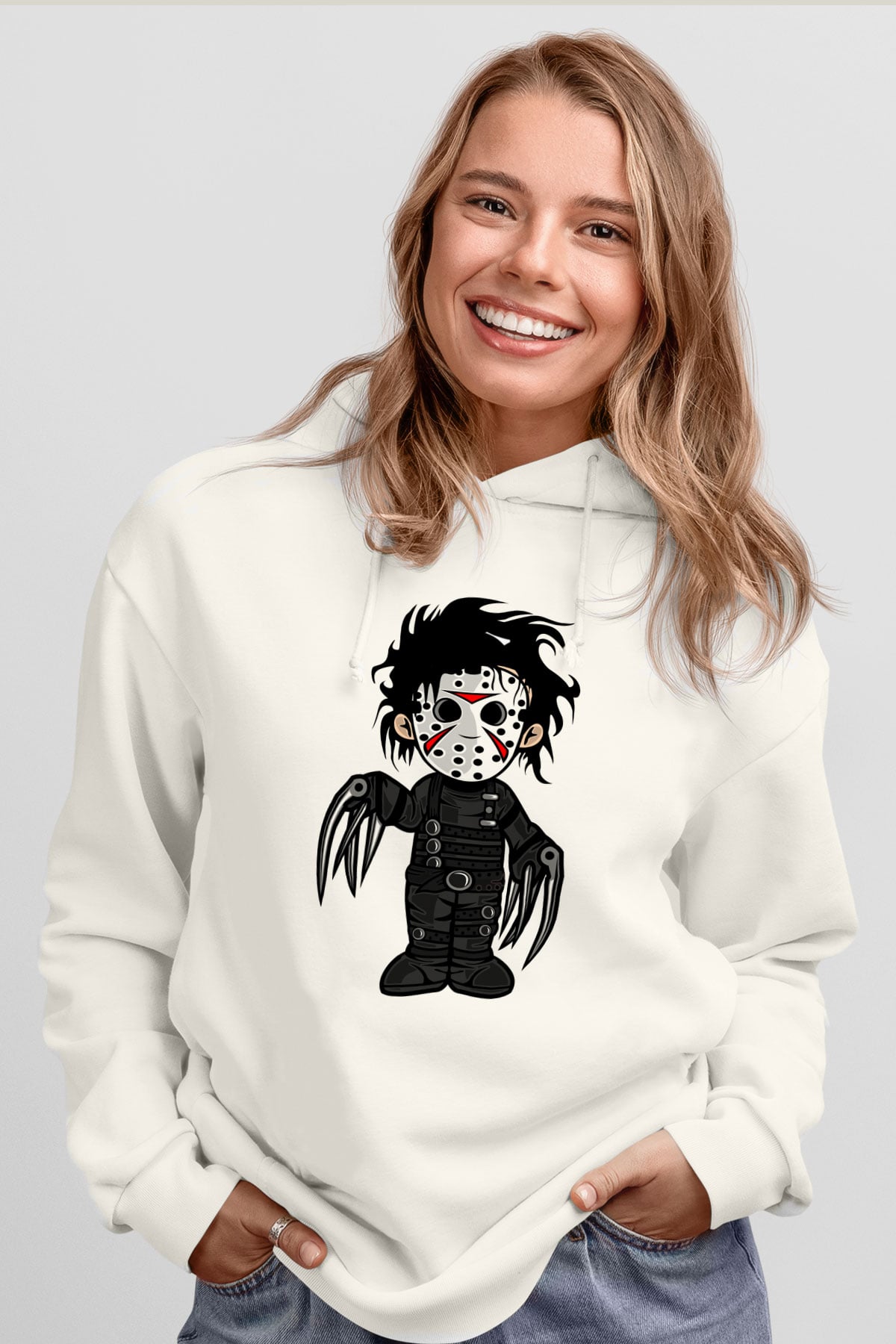 Edward Baskılı Unisex Beyaz Hoodie