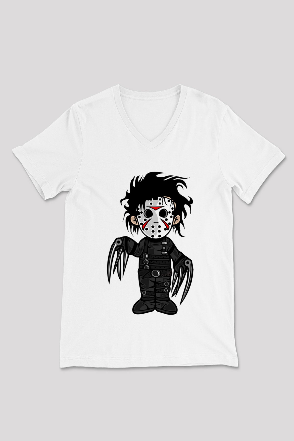 Edward Baskılı Unisex Beyaz V Yaka Tişört