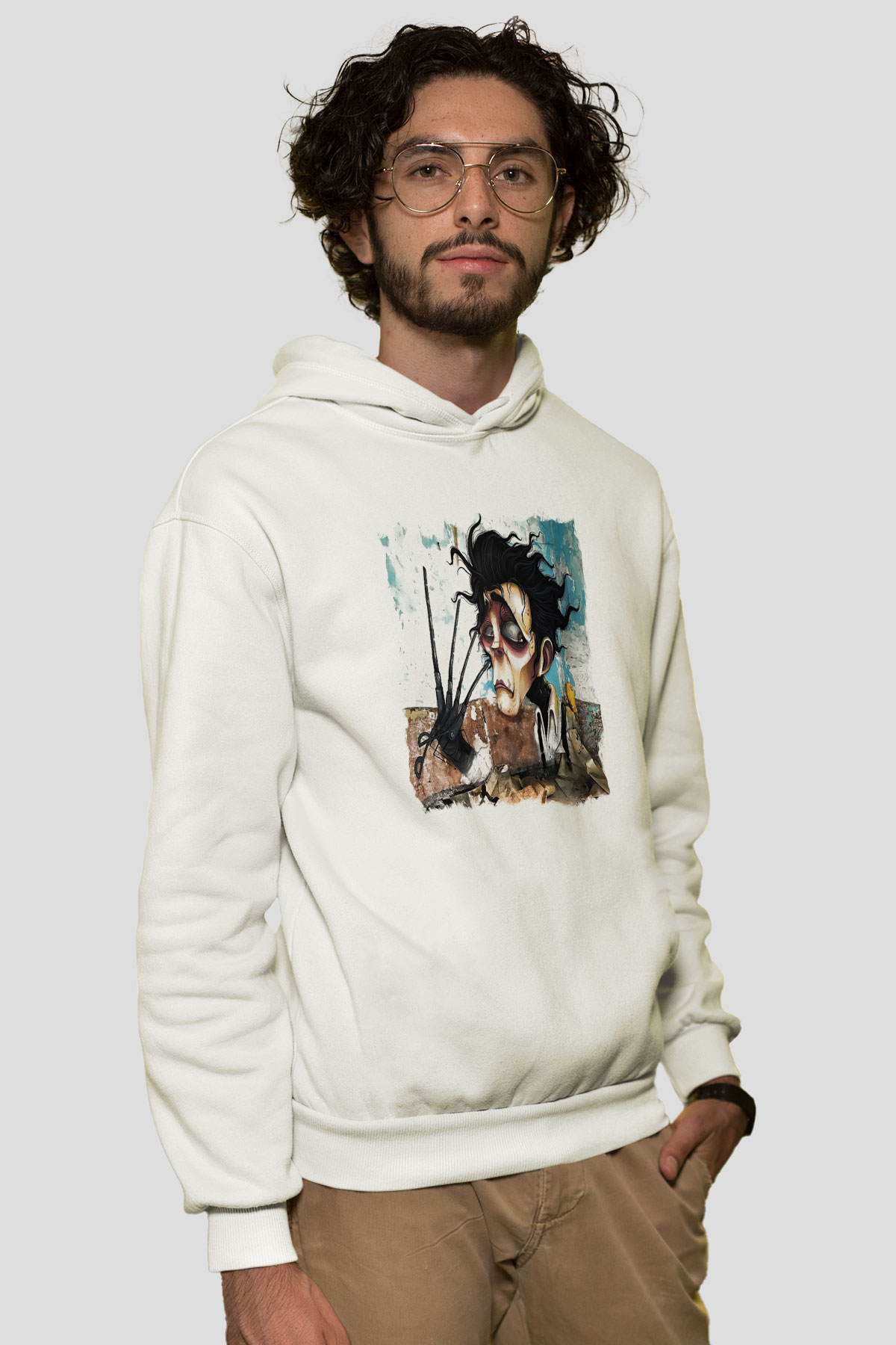 Edward Scissorhands Beyaz Unisex Kapşonlu Sweatshirt