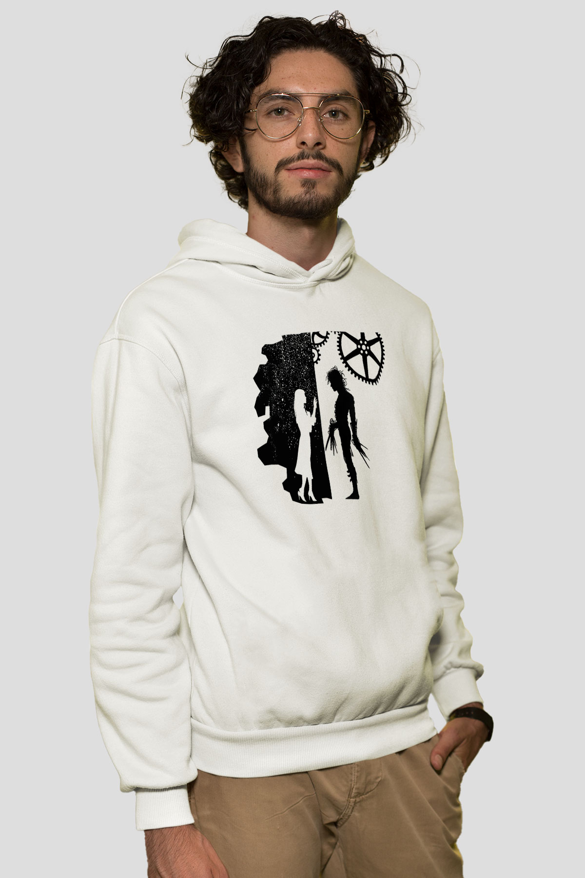 Edward Scissorhands Beyaz Unisex Kapşonlu Sweatshirt