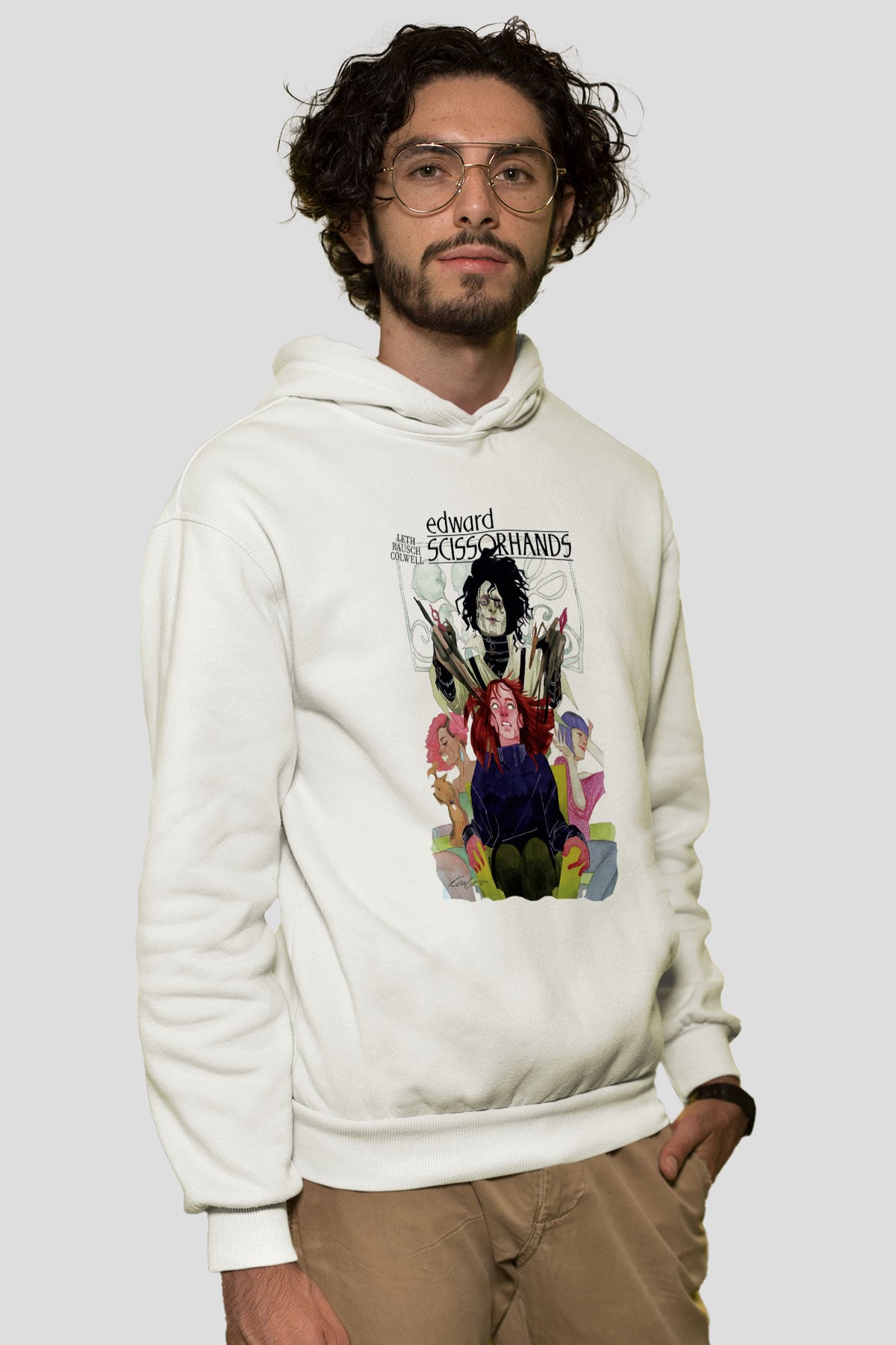 Edward Scissorhands Beyaz Unisex Kapşonlu Sweatshirt