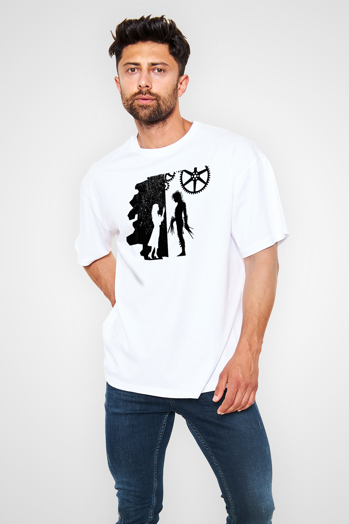 Edward Scissorhands Beyaz Unisex Oversize Tişört