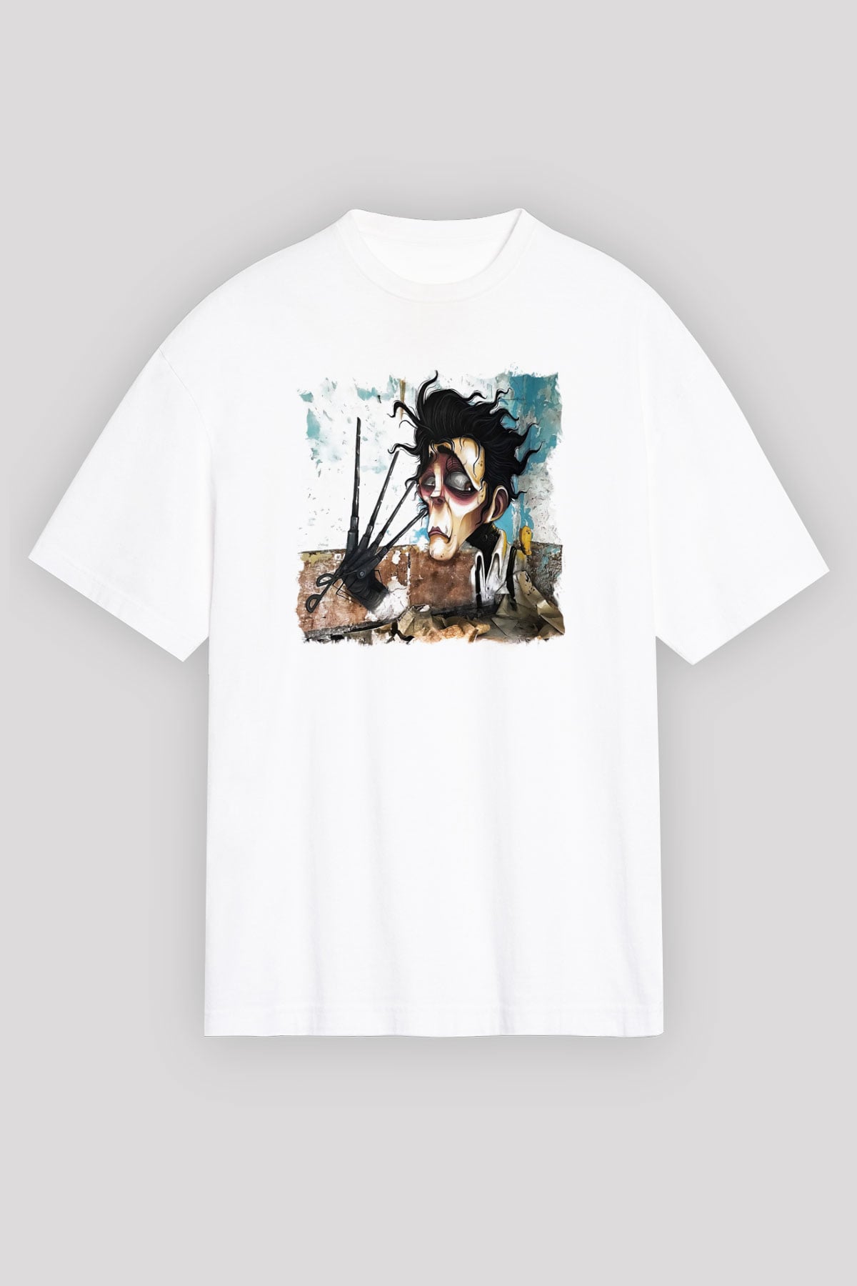 Edward Scissorhands Beyaz Unisex Oversize Tişört