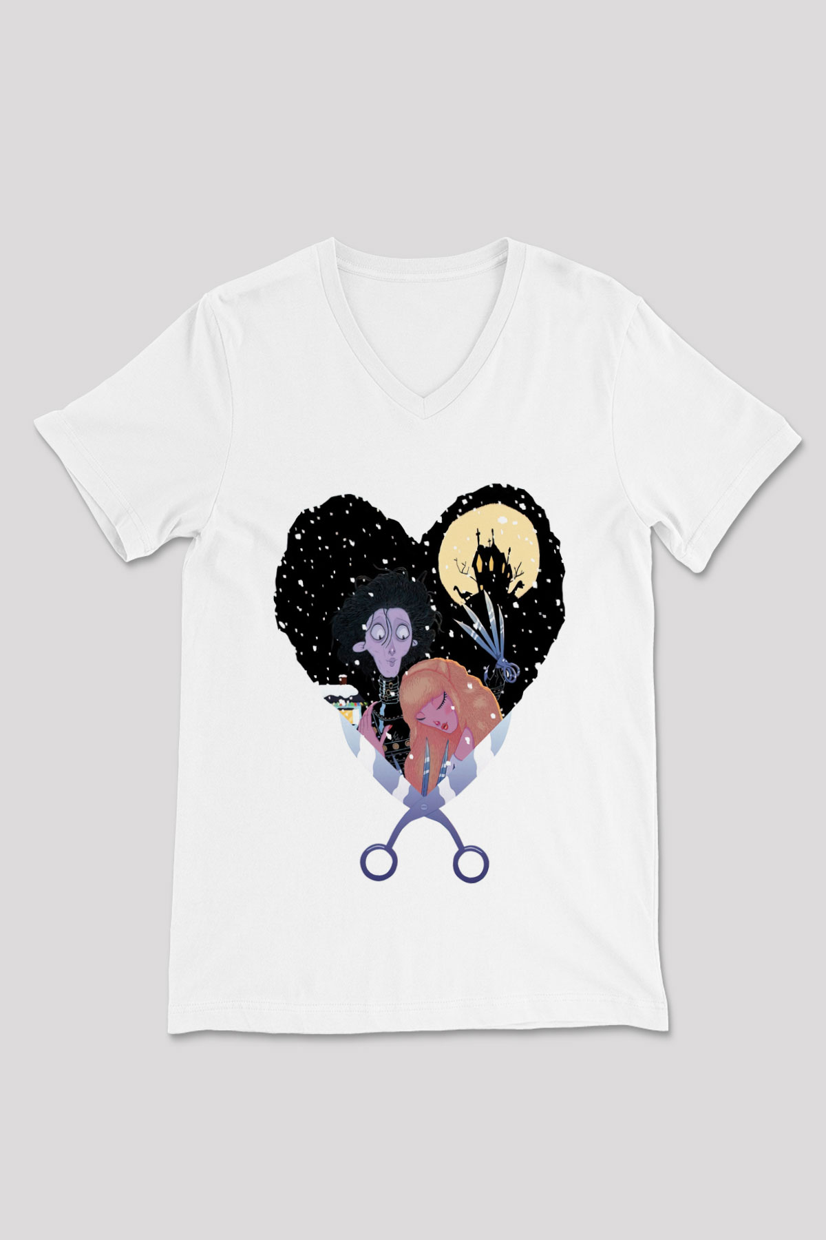 Edward Scissorhands Beyaz Unisex V Yaka Tişört