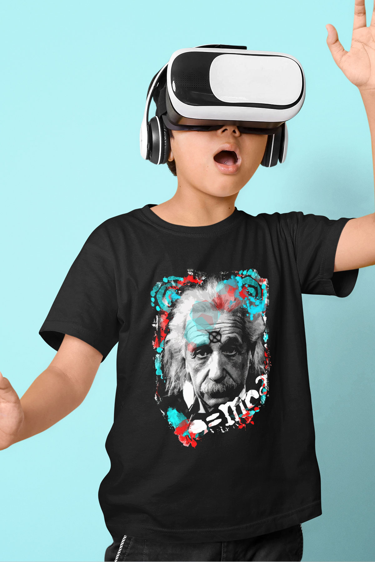 Einstein Baskılı Siyah Unisex Çocuk Tişört