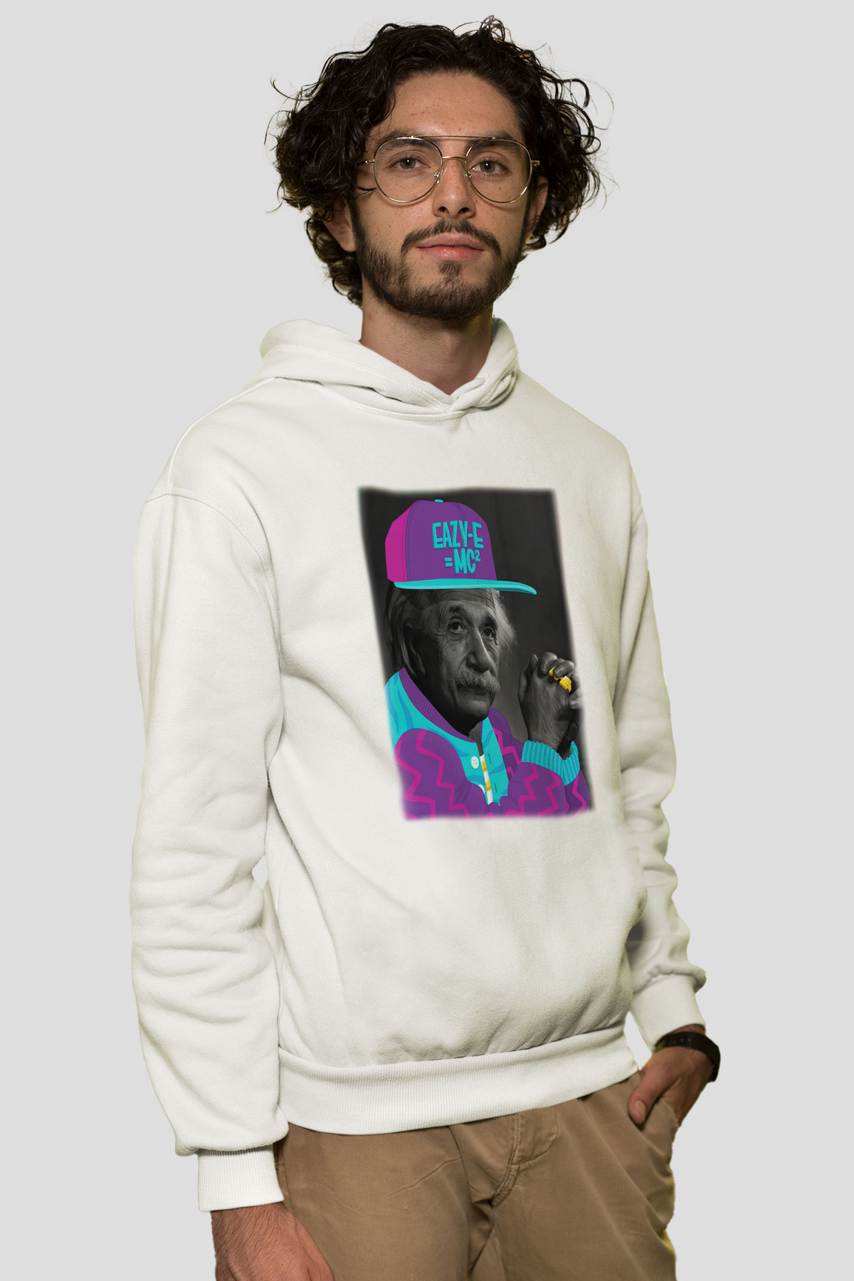 Einstein Beyaz Unisex Kapşonlu Sweatshirt