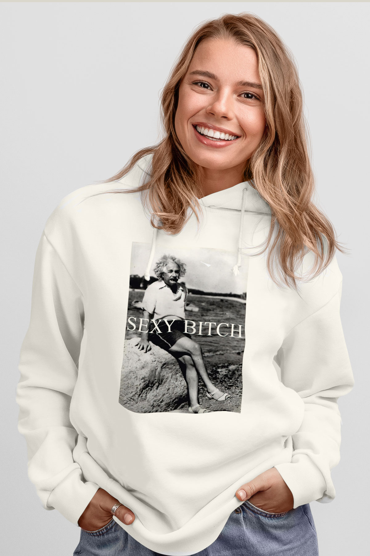 Einstein Beyaz Unisex Kapşonlu Sweatshirt