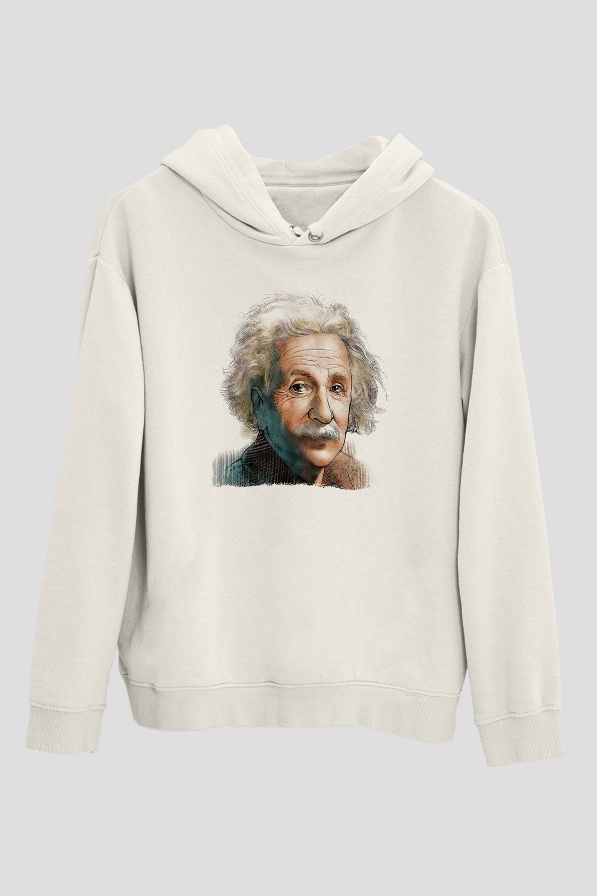 Einstein Beyaz Unisex Kapüşonlu Sweatshirt