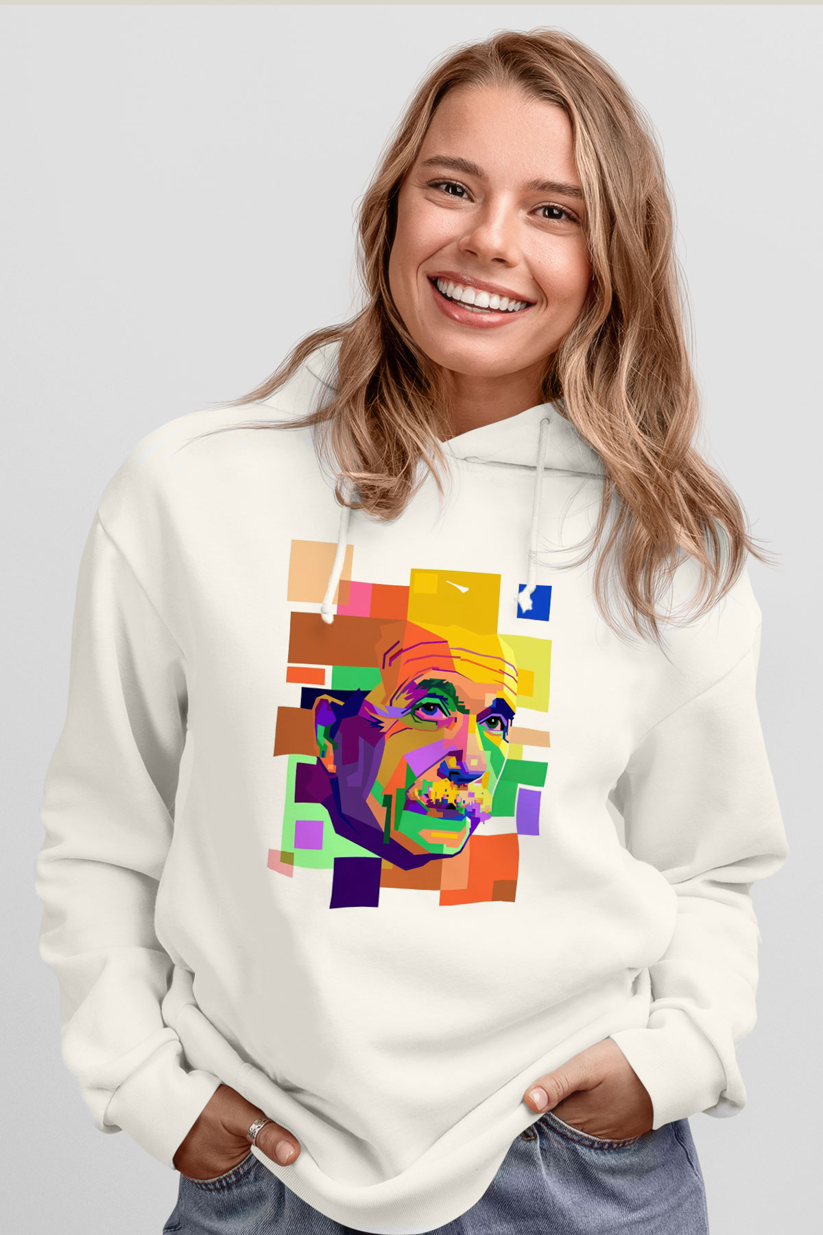 Einstein Beyaz Unisex Kapüşonlu Sweatshirt