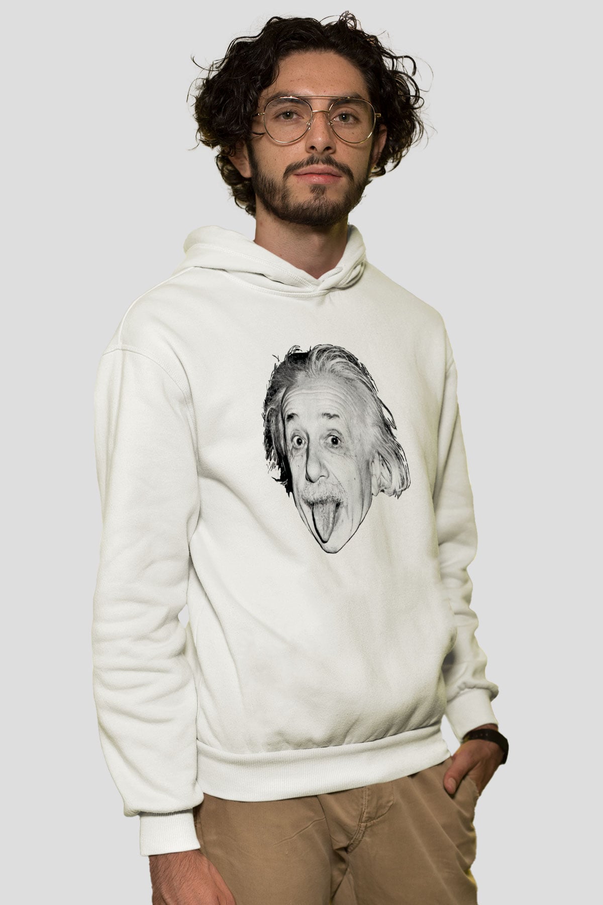 Einstein Beyaz Unisex Kapüşonlu Sweatshirt