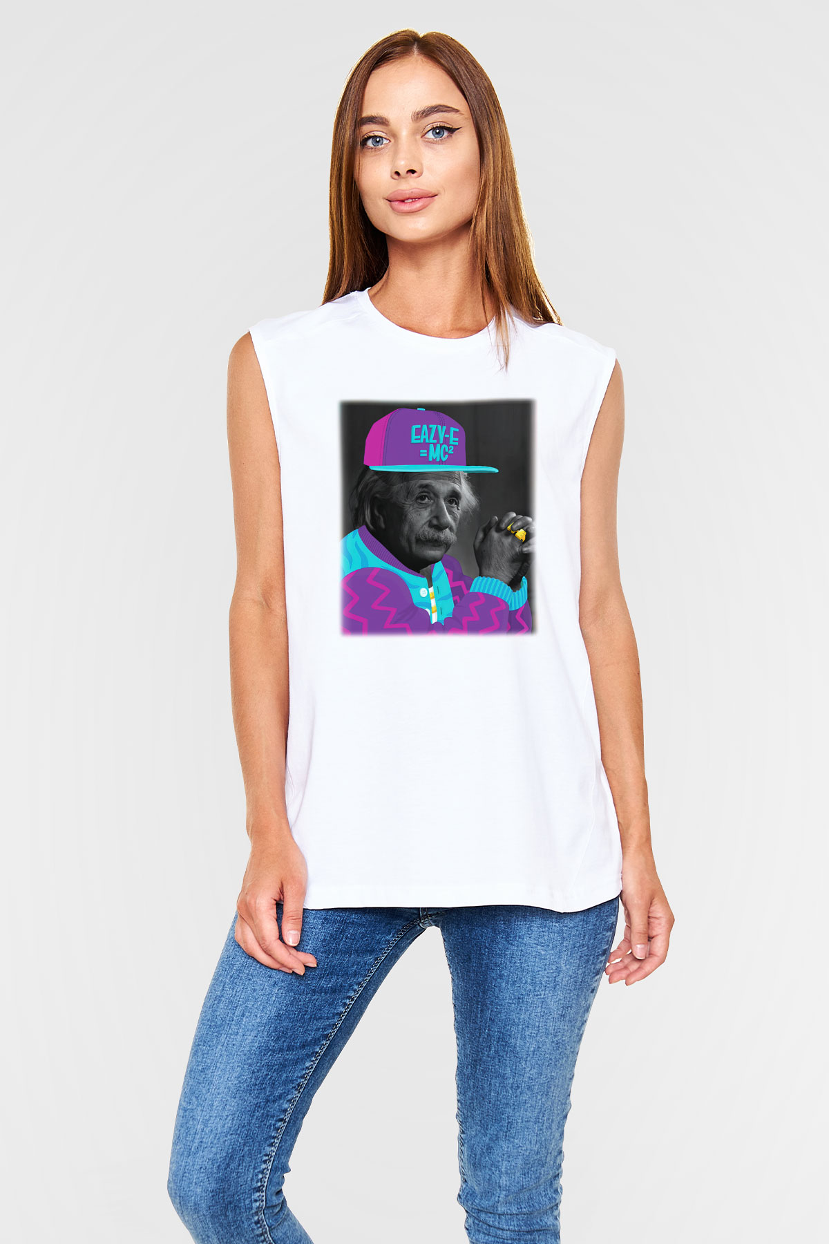 Einstein Beyaz Unisex Kolsuz Tişört
