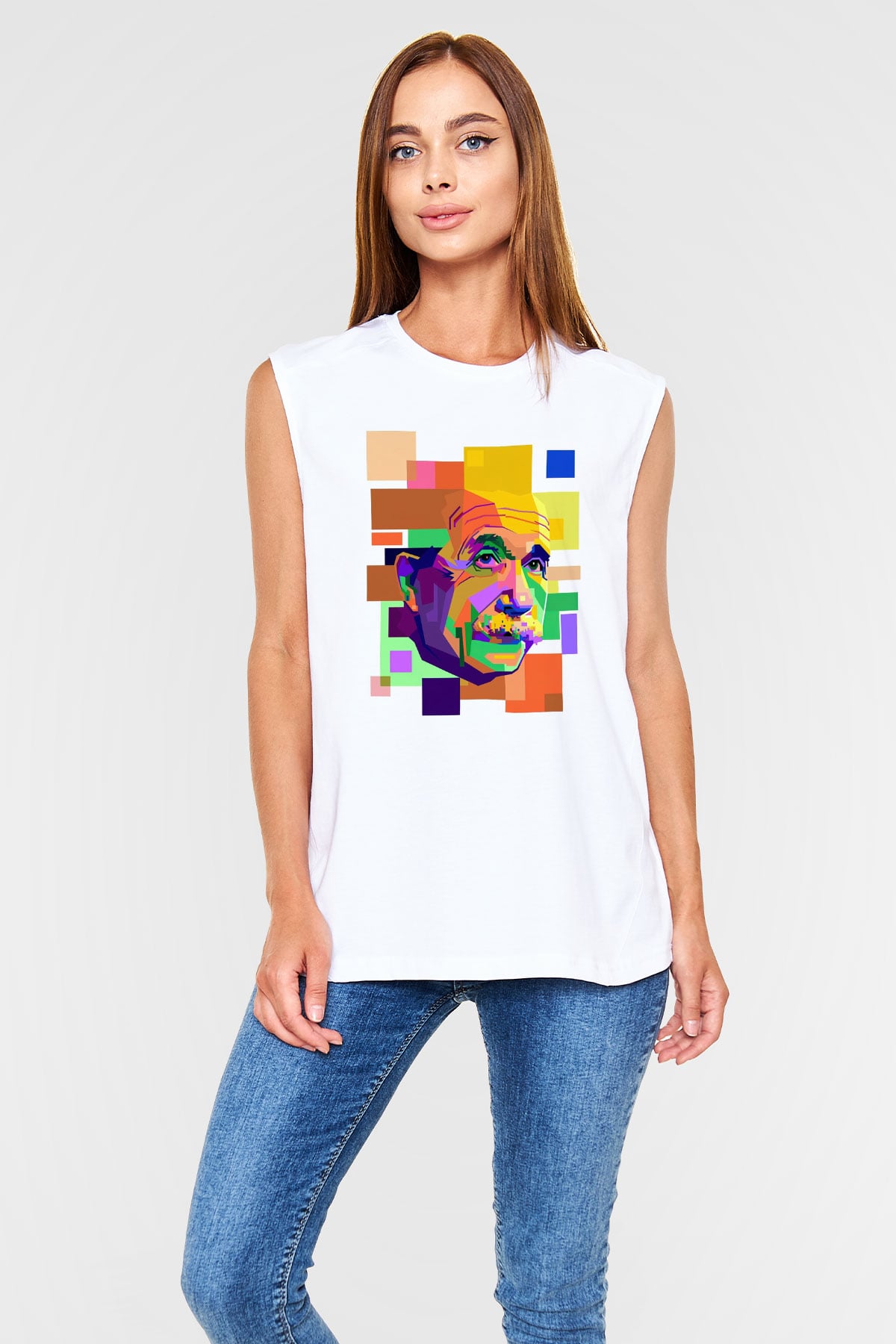 Einstein Beyaz Unisex Kolsuz Tişört