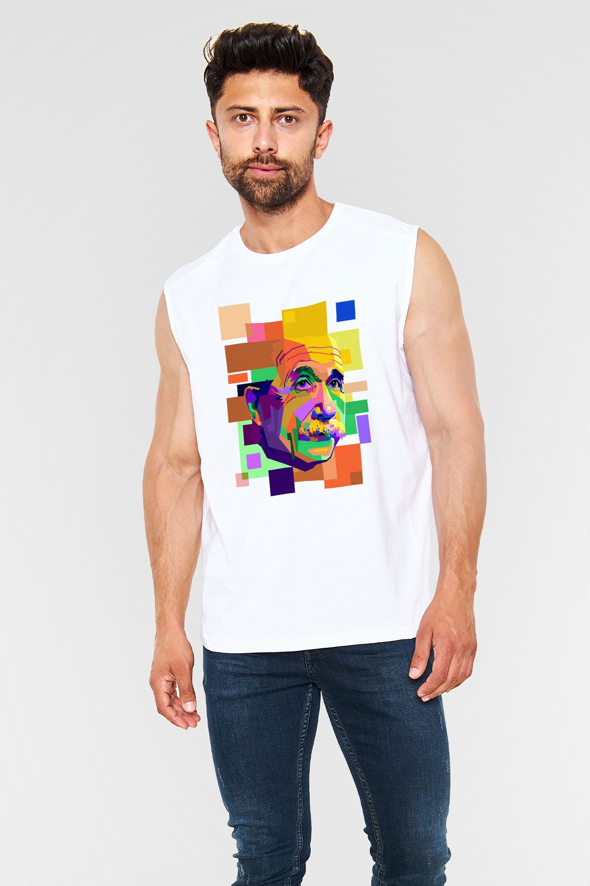 Einstein Beyaz Unisex Kolsuz Tişört