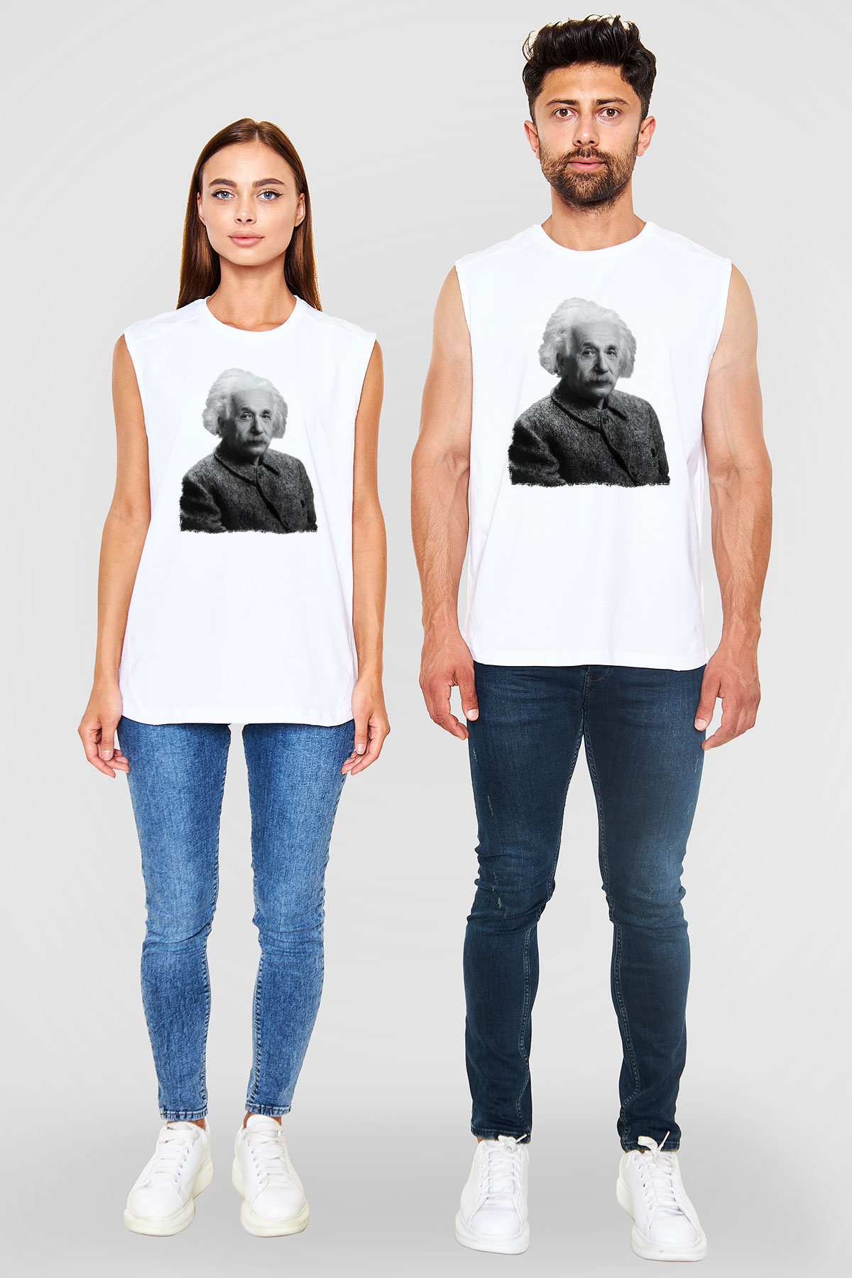 Einstein Beyaz Unisex Kolsuz Tişört