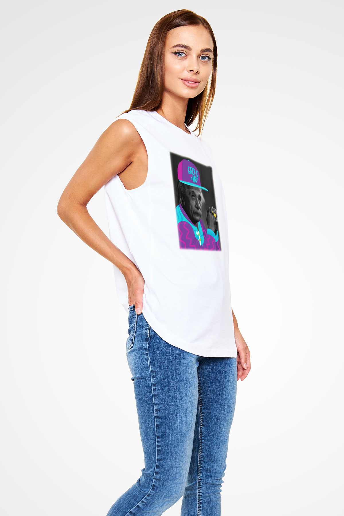 Einstein Beyaz Unisex Kolsuz Tişört