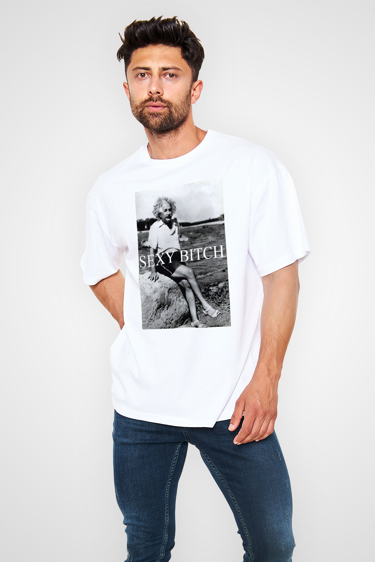 Einstein Beyaz Unisex Oversize Tişört T-Shirt