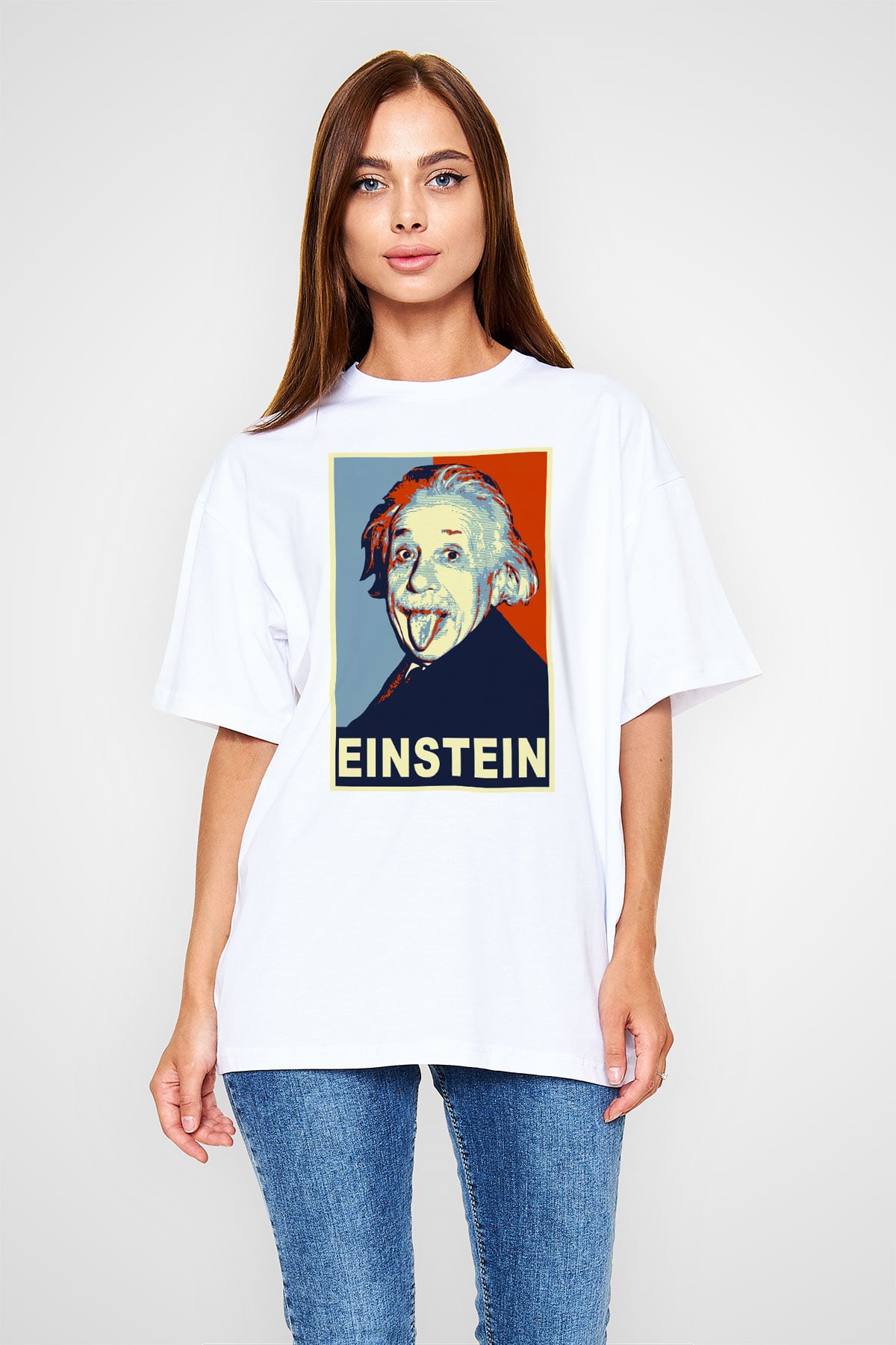 Einstein Beyaz Unisex Oversize Tişört T-Shirt