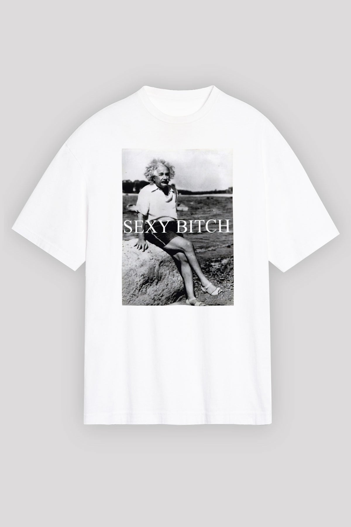 Einstein Beyaz Unisex Oversize Tişört T-Shirt