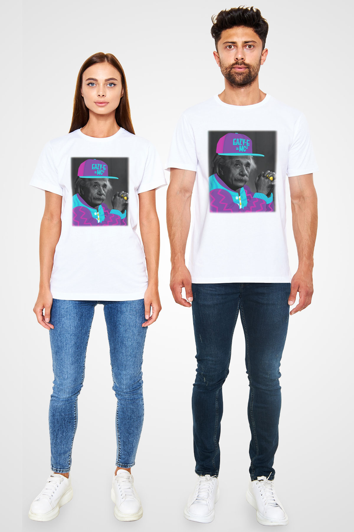 Einstein Beyaz Unisex Tişört T-Shirt - TişörtFabrikası