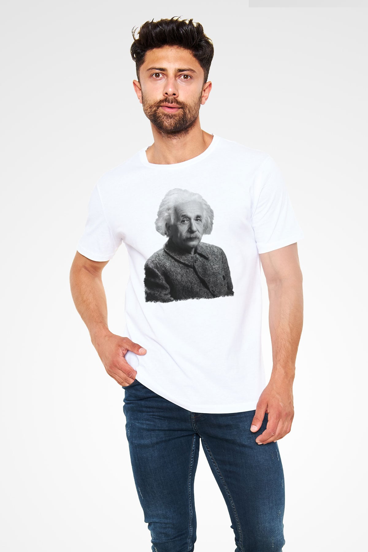 Einstein Beyaz Unisex Tişört T-Shirt - TişörtFabrikası