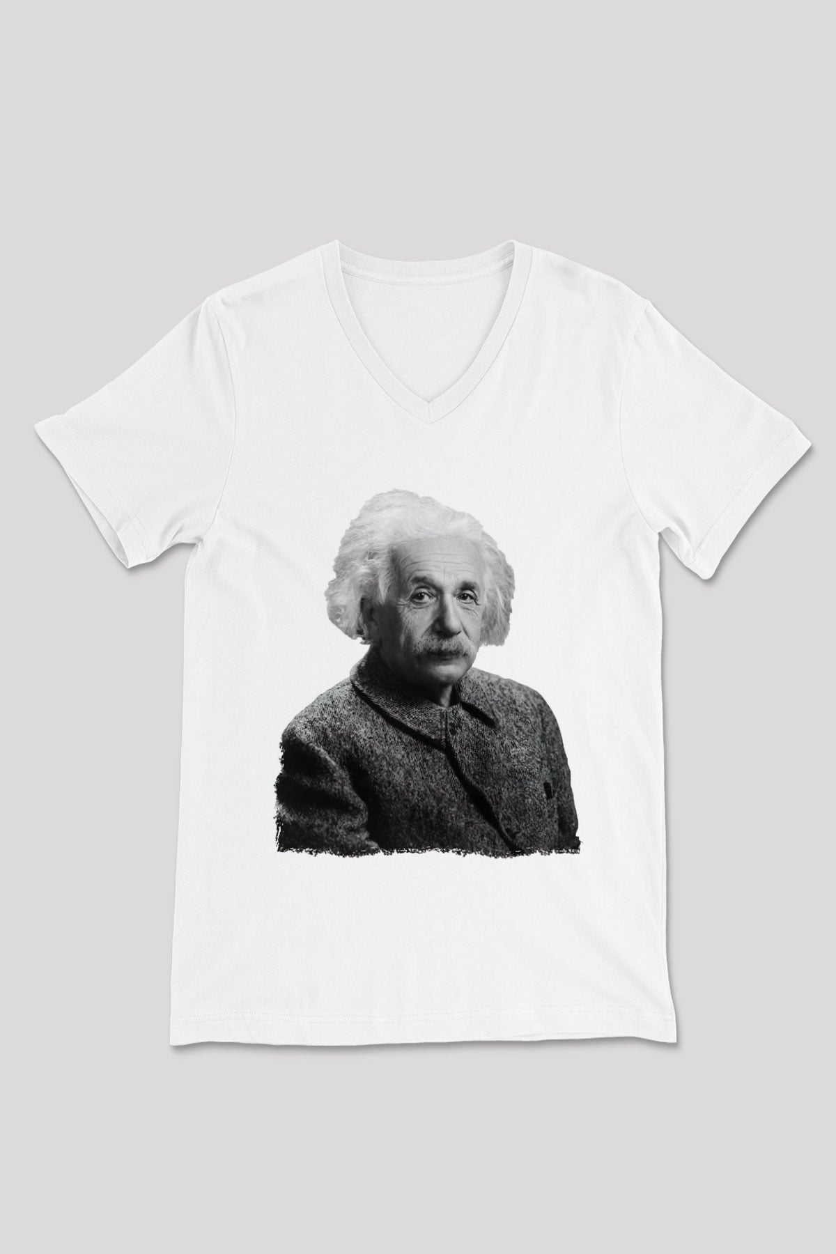 Einstein Beyaz Unisex V Yaka Tişört
