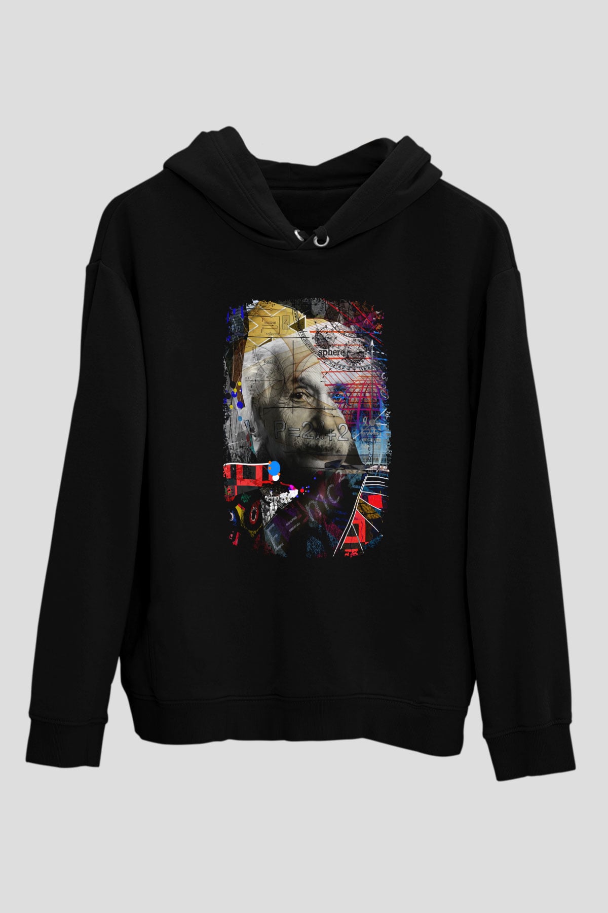 Einstein Pop Art Baskılı Unisex Siyah Hoodie