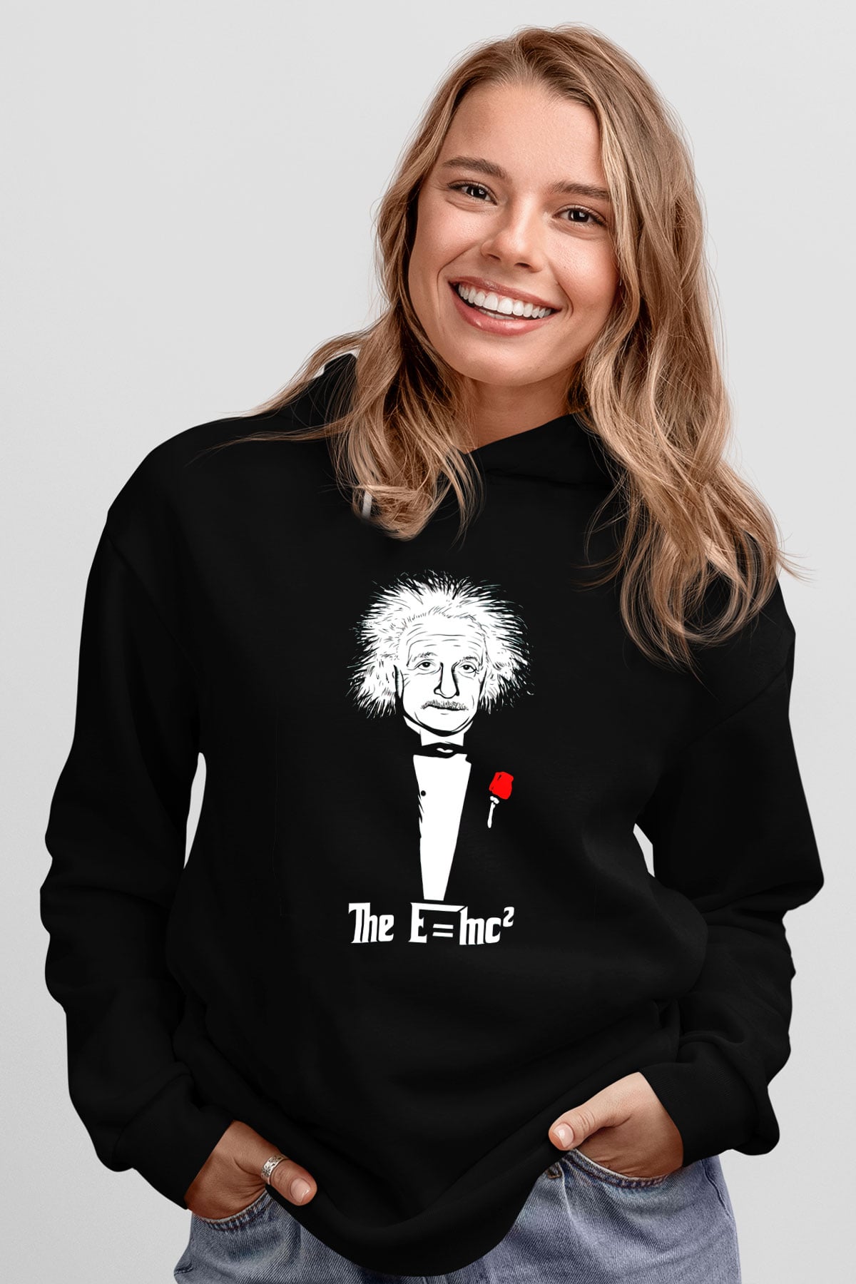 Einstein Siyah Unisex Hoodie