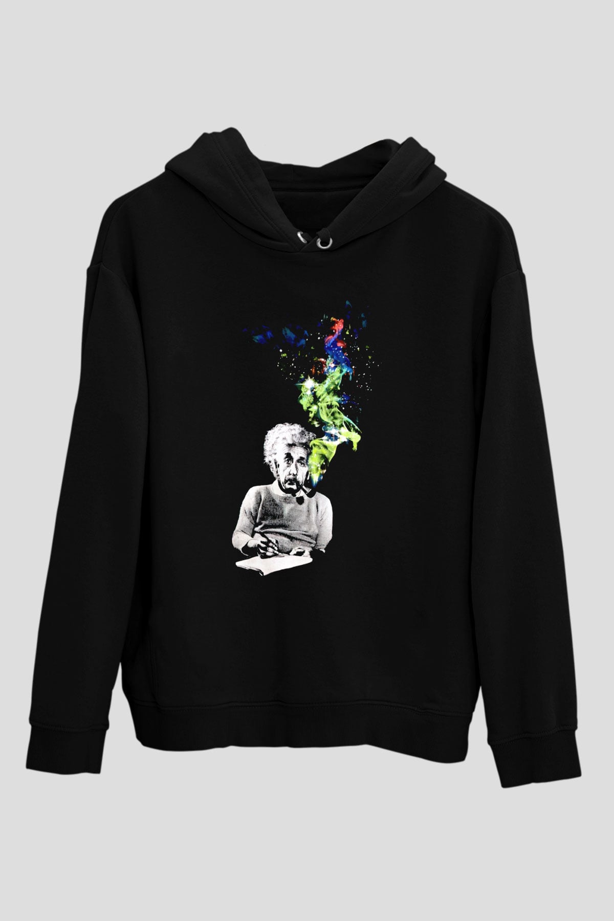 Einstein Siyah Unisex Kapüşonlu Sweatshirt