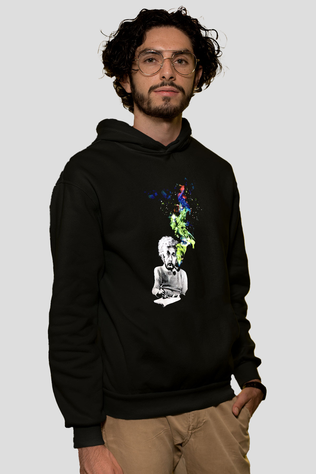 Einstein Siyah Unisex Kapüşonlu Sweatshirt