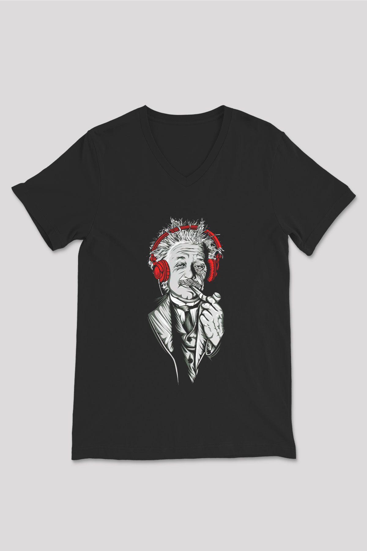 Einstein Siyah Unisex V Yaka Tişört T-Shirt