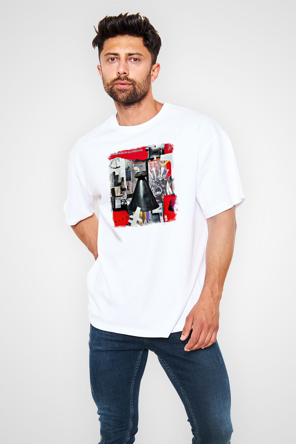 Einstürzende Neubauten Baskılı Unisex Beyaz Oversize Tişört