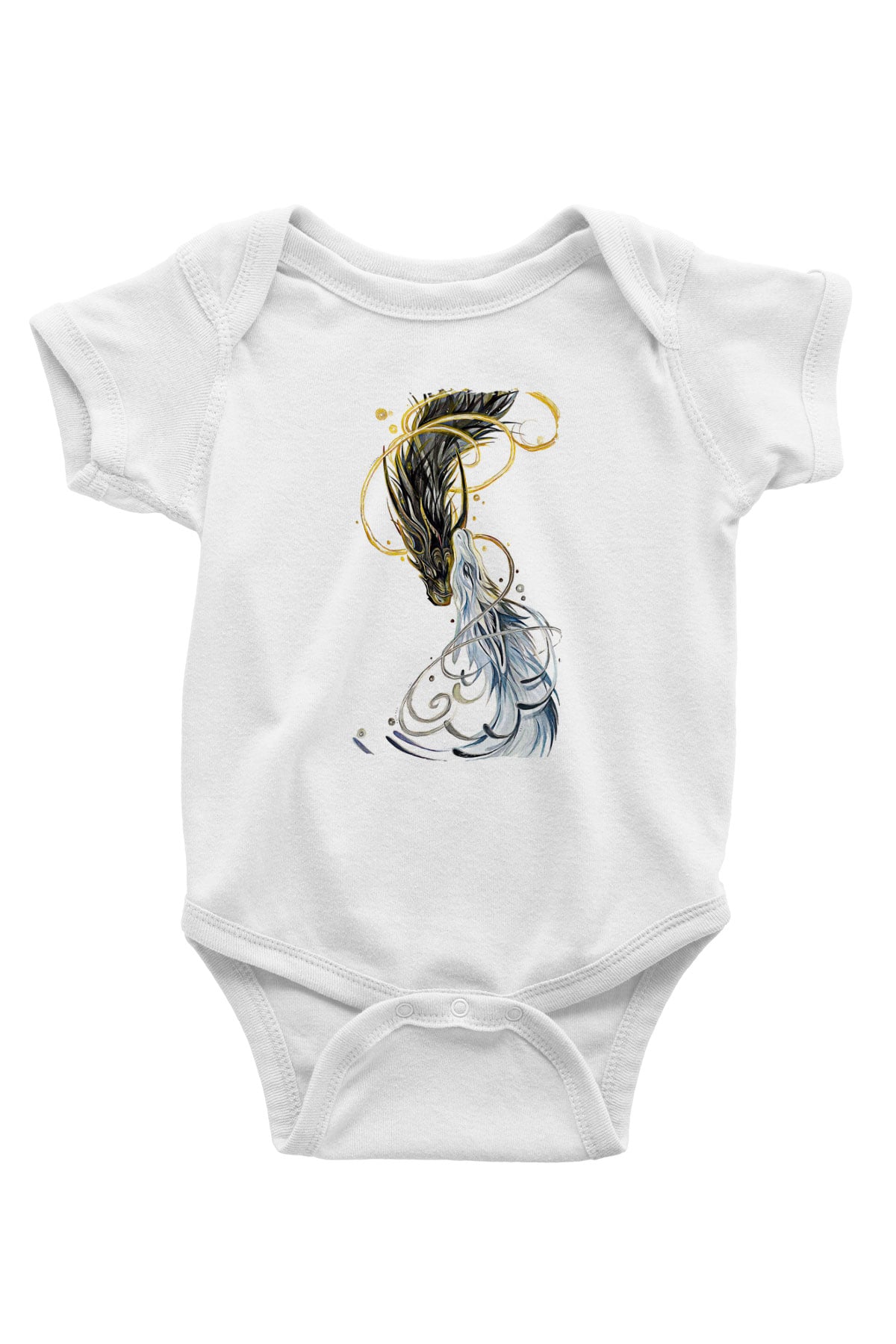 Ejderha Baskılı Beyaz Unisex Bebek Body - Zıbın