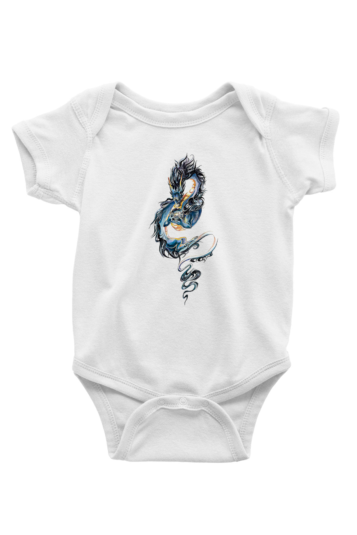 Ejderha Baskılı Beyaz Unisex Bebek Body - Zıbın