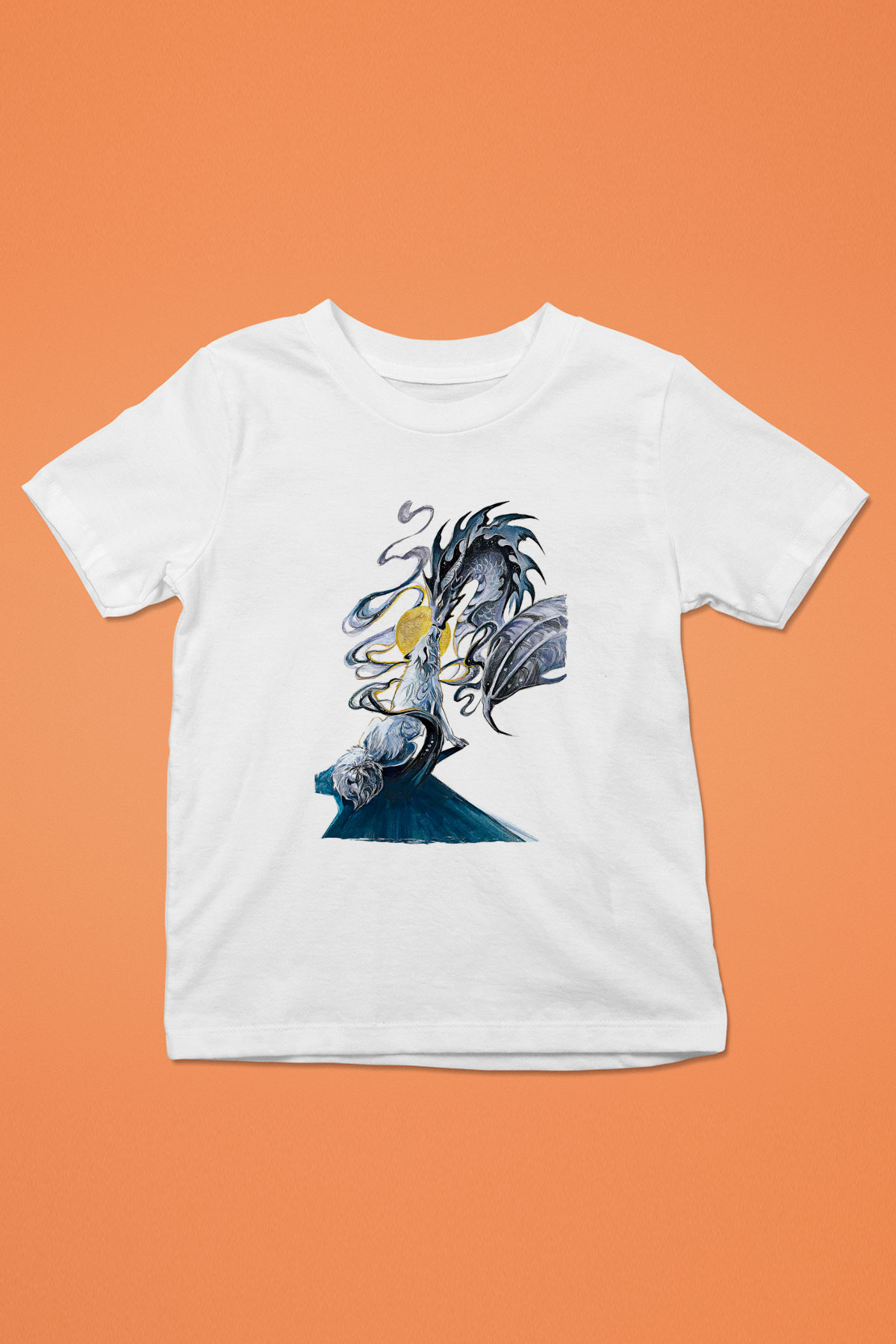 Ejderha Baskılı Beyaz Unisex Beyaz Çocuk Tişört - Tshirt