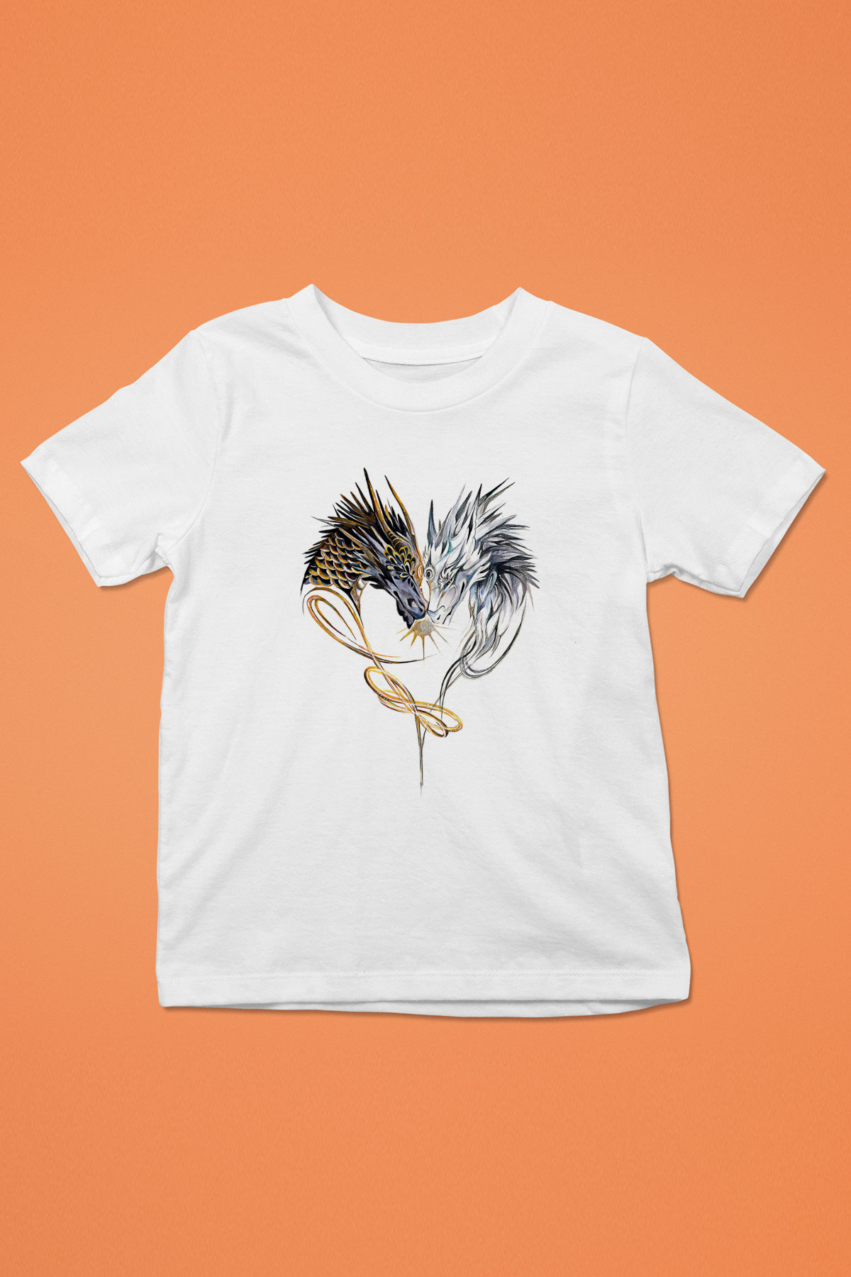 Ejderha Baskılı Beyaz Unisex Beyaz Çocuk Tişört - Tshirt