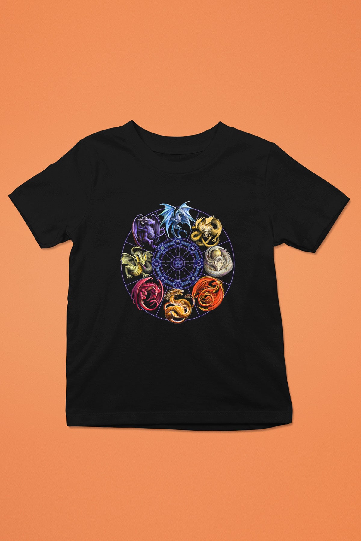 Ejderha Baskılı Unisex Siyah Çocuk Tişört - Tshirt
