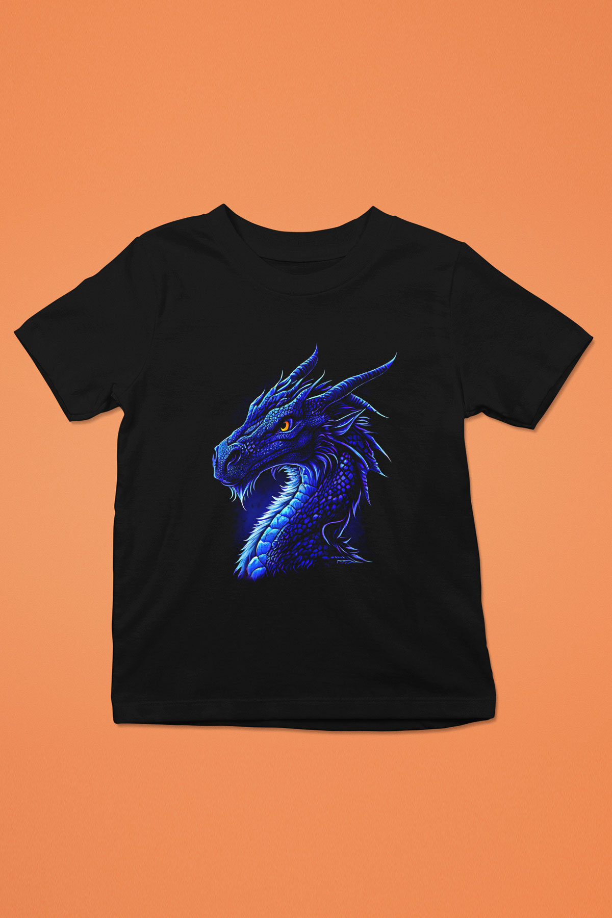 Ejderha Baskılı Unisex Siyah Çocuk Tişört - Tshirt