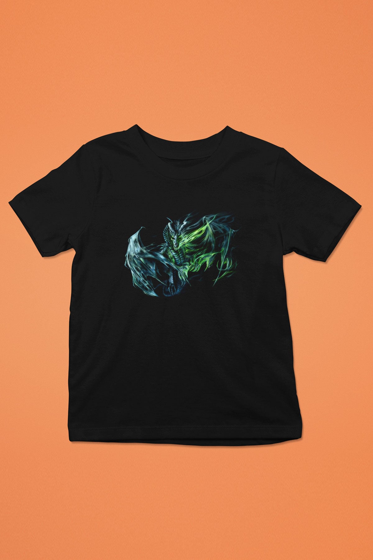 Ejderha Baskılı Unisex Siyah Çocuk Tişört - Tshirt